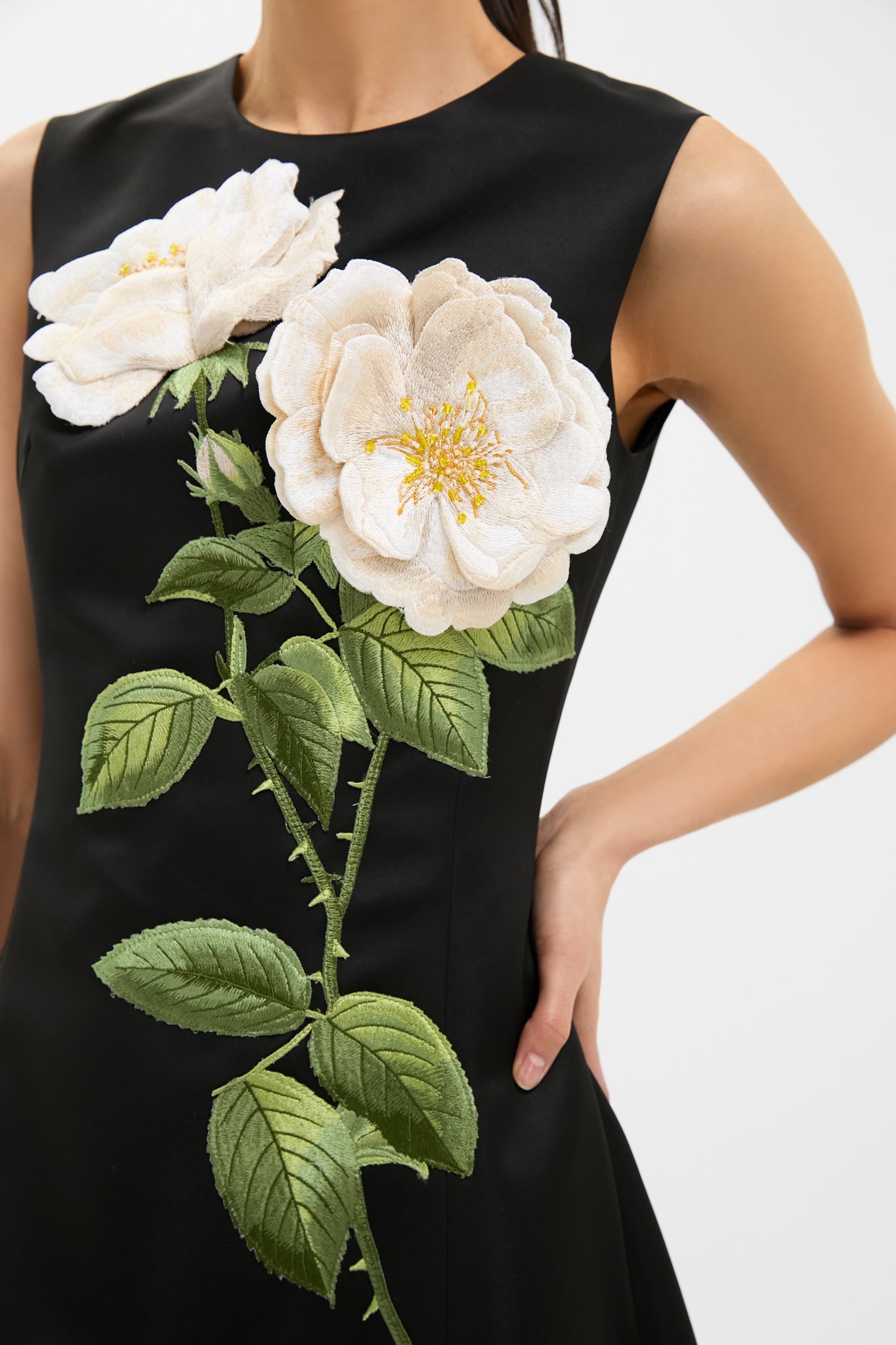 White Rose Printed Cleo Embellished Sleeveless Midi Dress-Get Girly