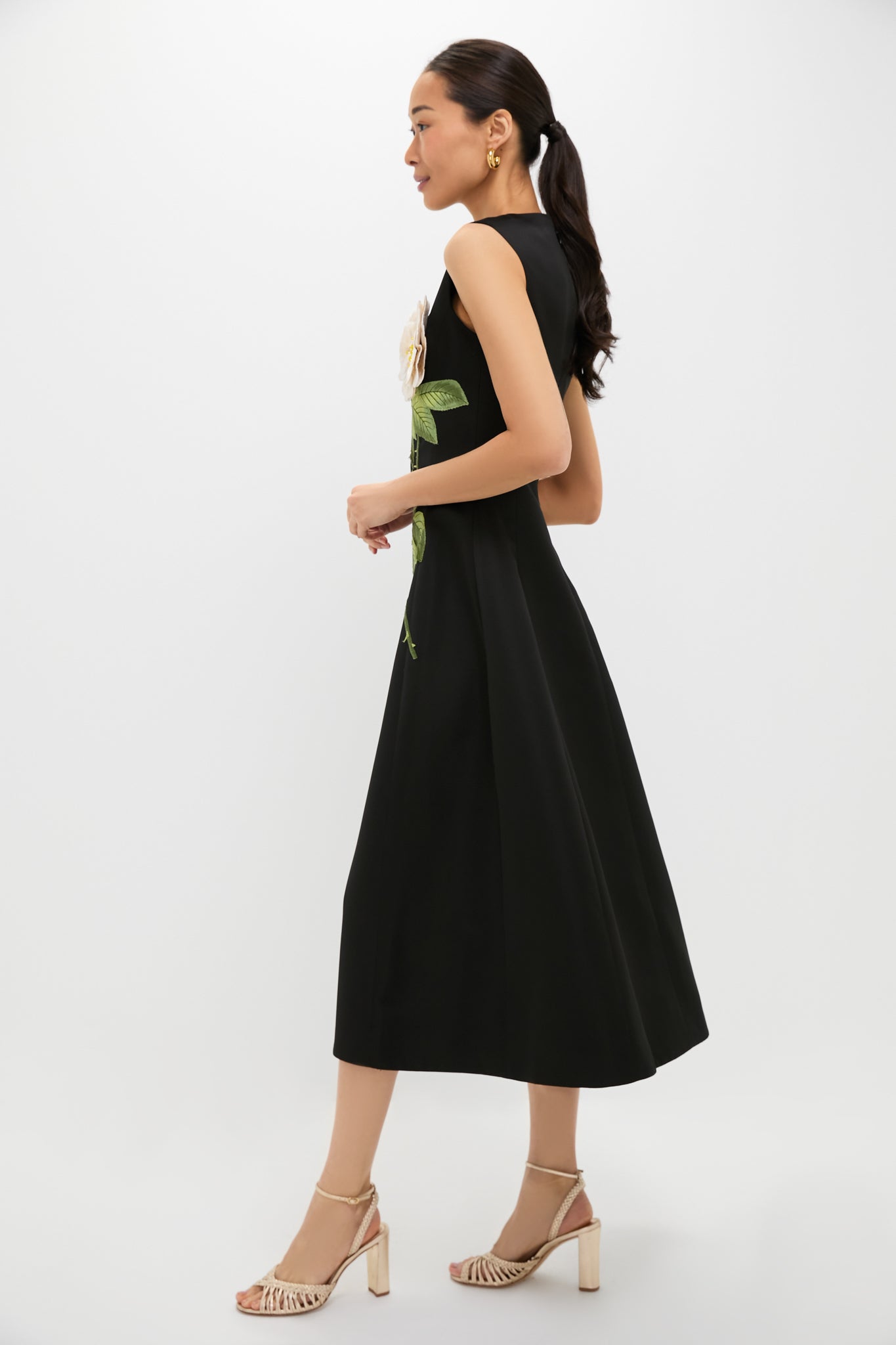 White Rose Printed Cleo Embellished Sleeveless Midi Dress-Get Girly