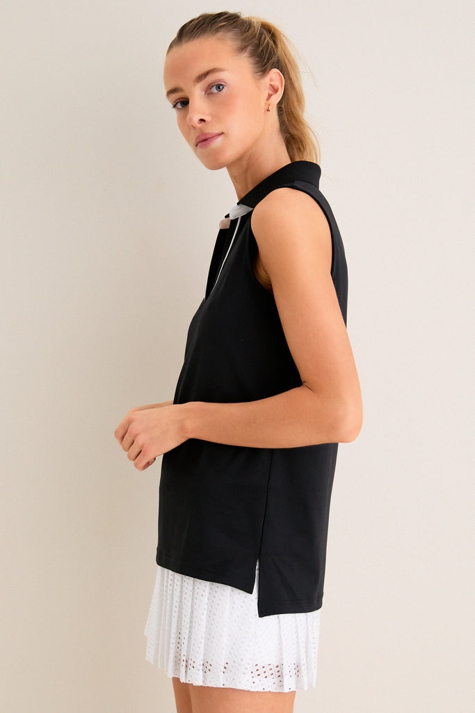 Black Sleeveless Performance Jersey Caroline Polo-Get Girly