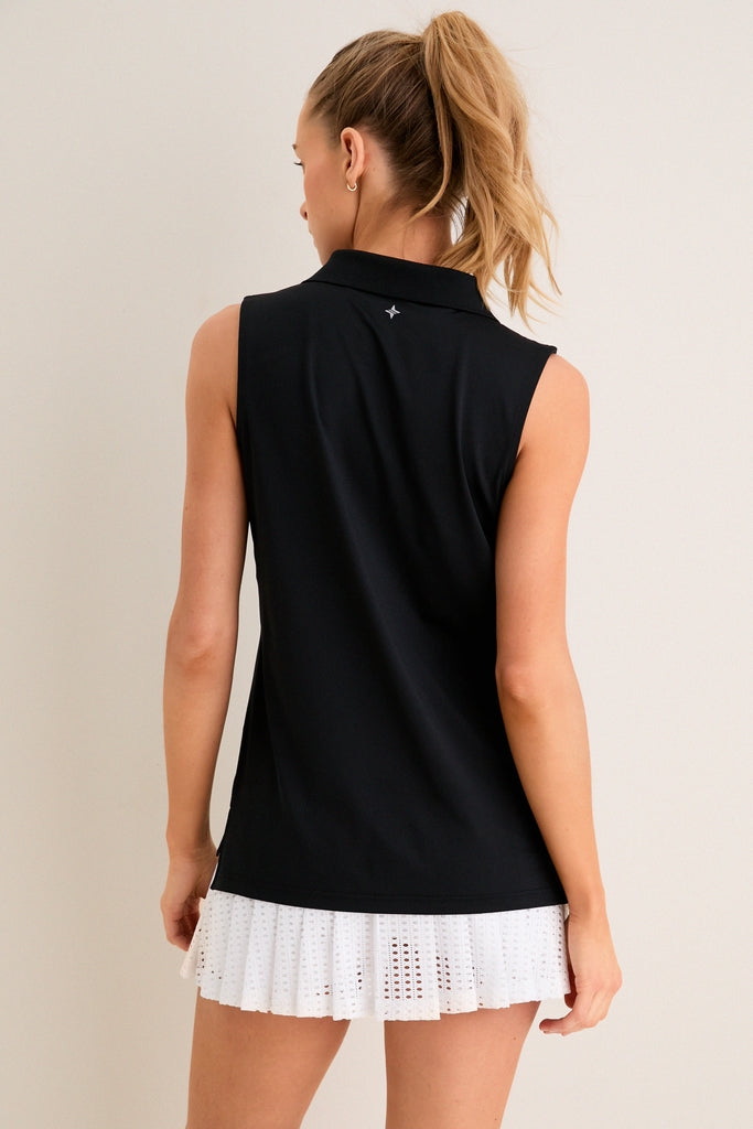 Black Sleeveless Performance Jersey Caroline Polo-Get Girly