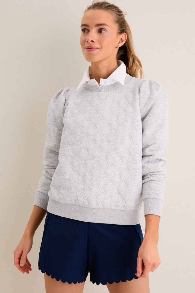 Gray Puff Sleeve Quilted Stretch Campbell Pullover-Get Girly