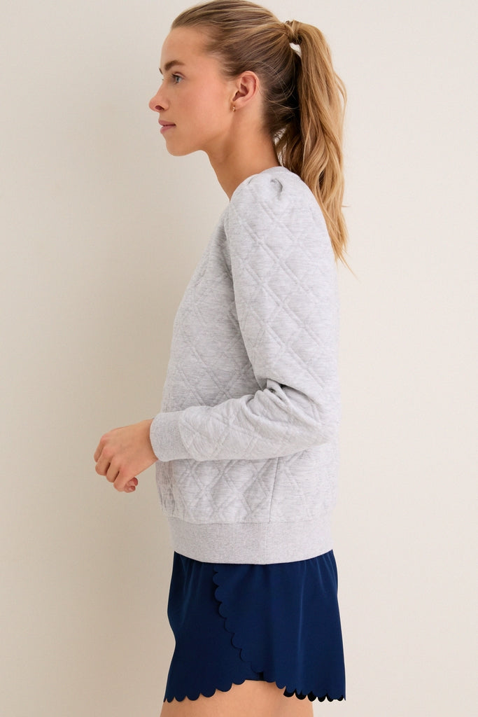 Gray Puff Sleeve Quilted Stretch Campbell Pullover-Get Girly