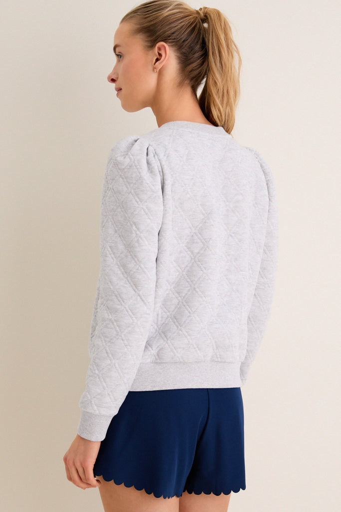 Gray Puff Sleeve Quilted Stretch Campbell Pullover-Get Girly