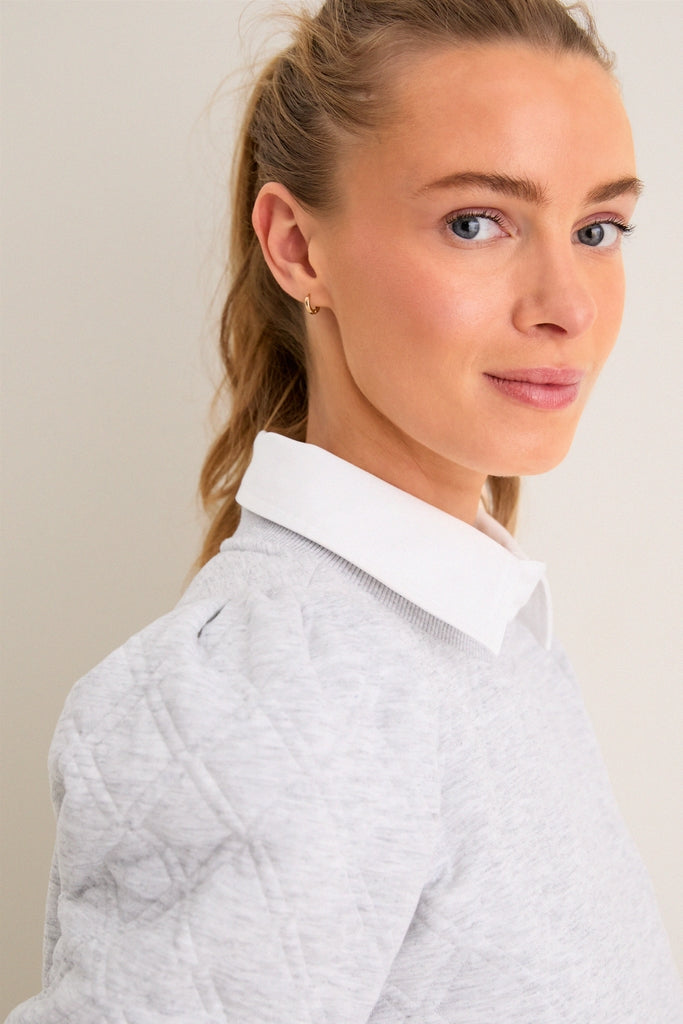 Gray Puff Sleeve Quilted Stretch Campbell Pullover-Get Girly