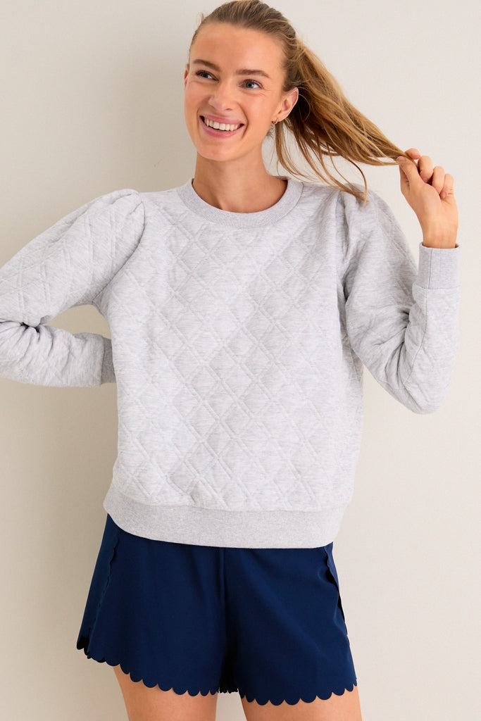 Gray Puff Sleeve Quilted Stretch Campbell Pullover-Get Girly