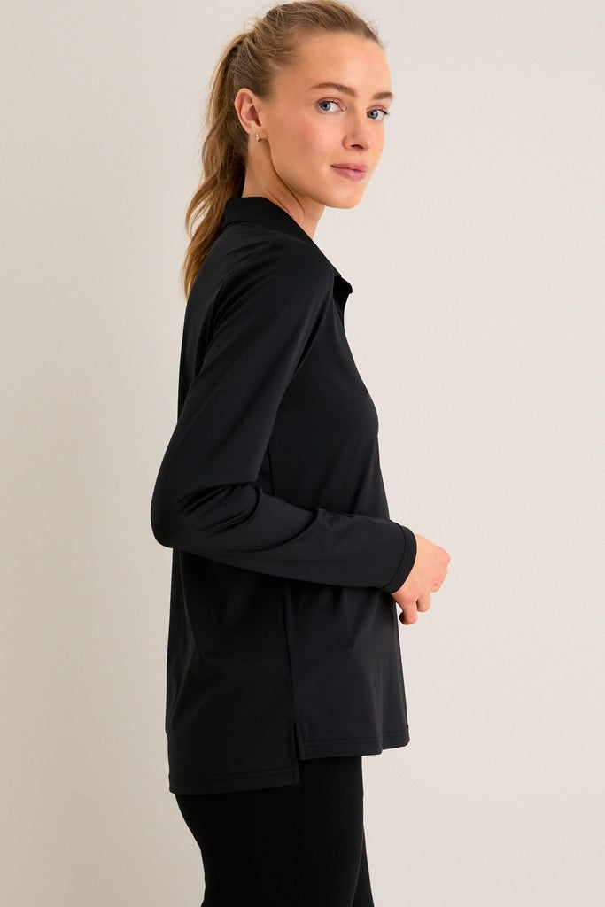 Black Long Sleeve Performance Jersey Caroline Polo-Get Girly