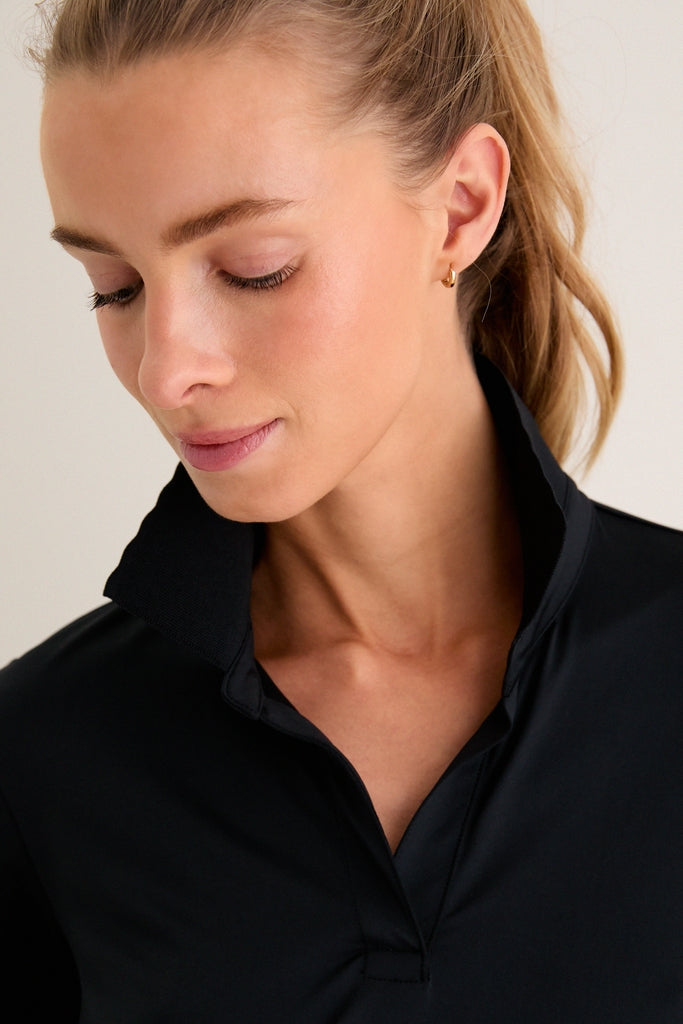 Black Long Sleeve Performance Jersey Caroline Polo-Get Girly