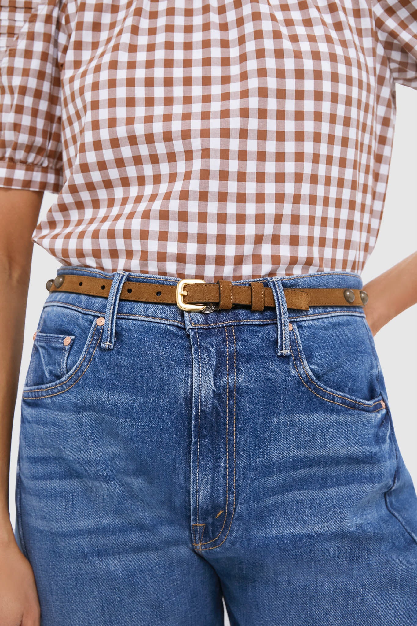 Tobacco and Gold Studded Skinny Belt-Get Girly