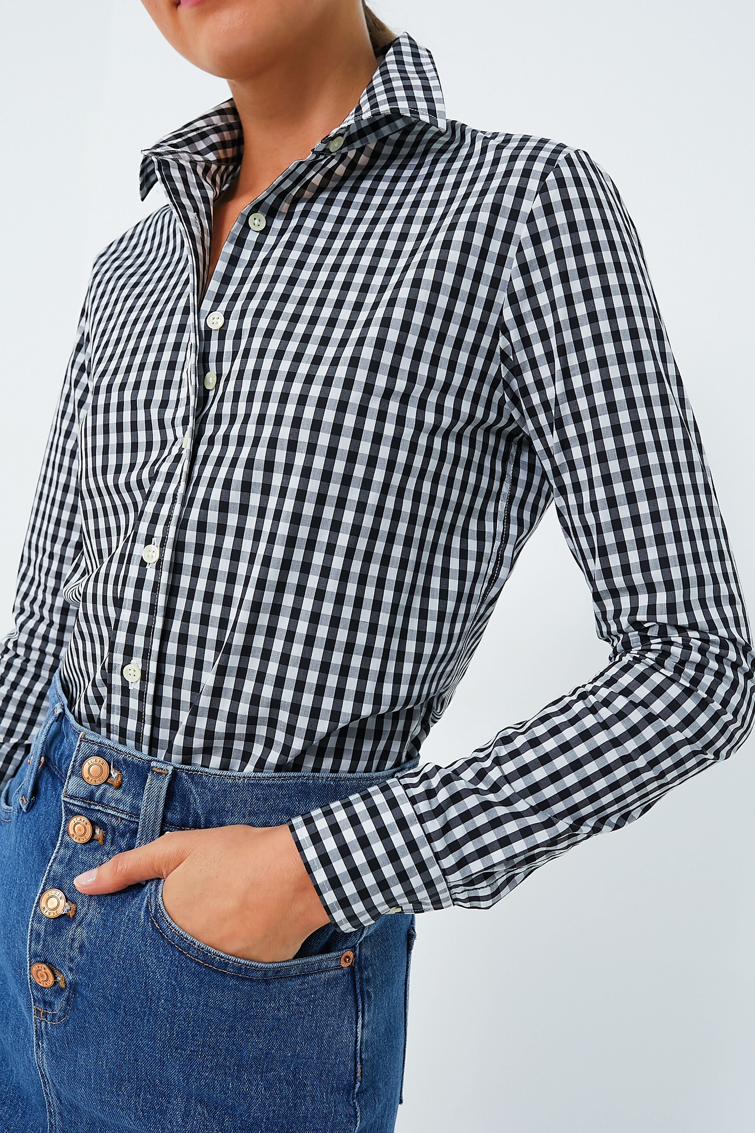 Black Large Check Long Sleeve Icon Shirt-Get Girly