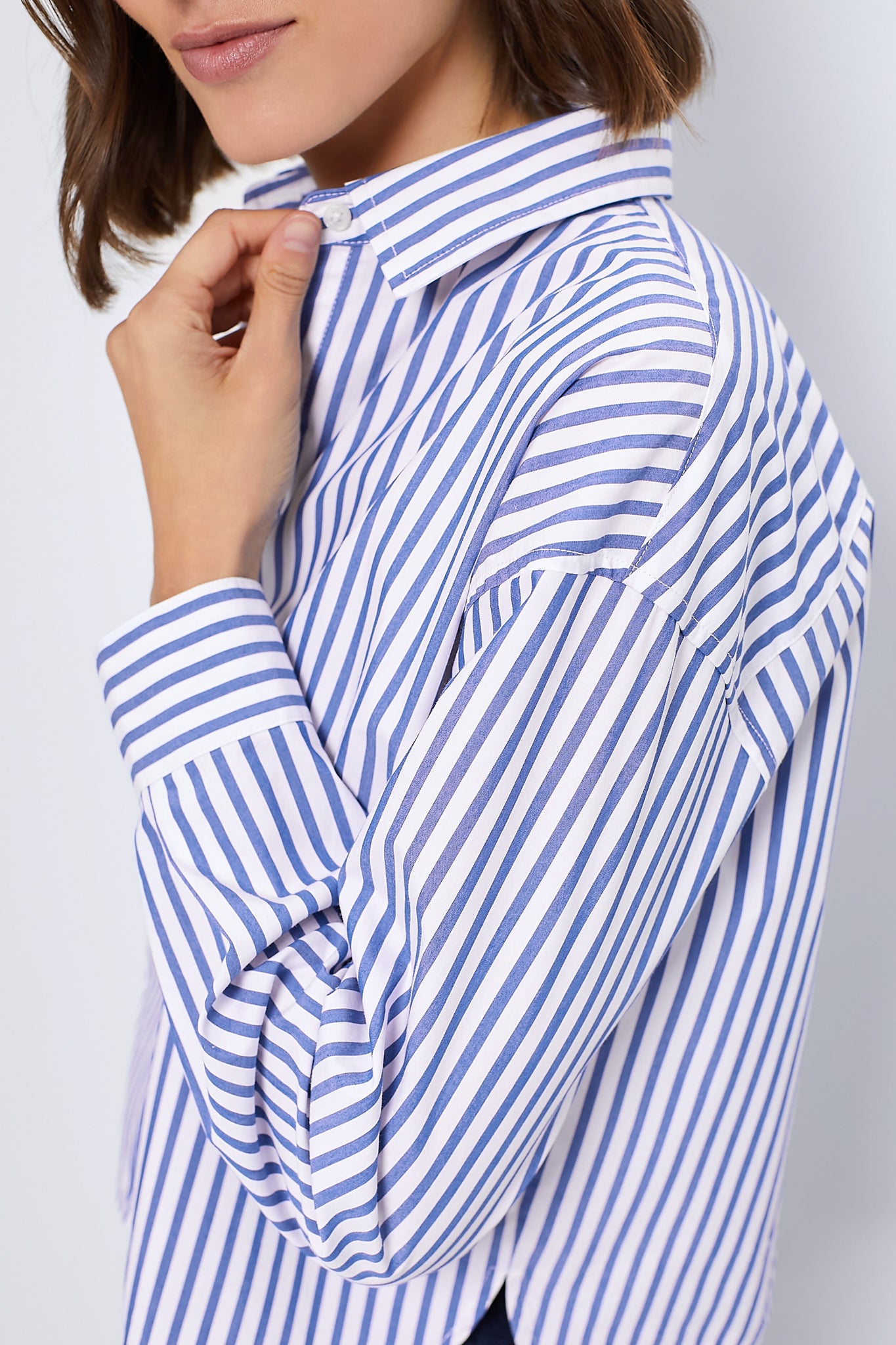 Blue Stripe Cropped Jasper Button Down-Get Girly