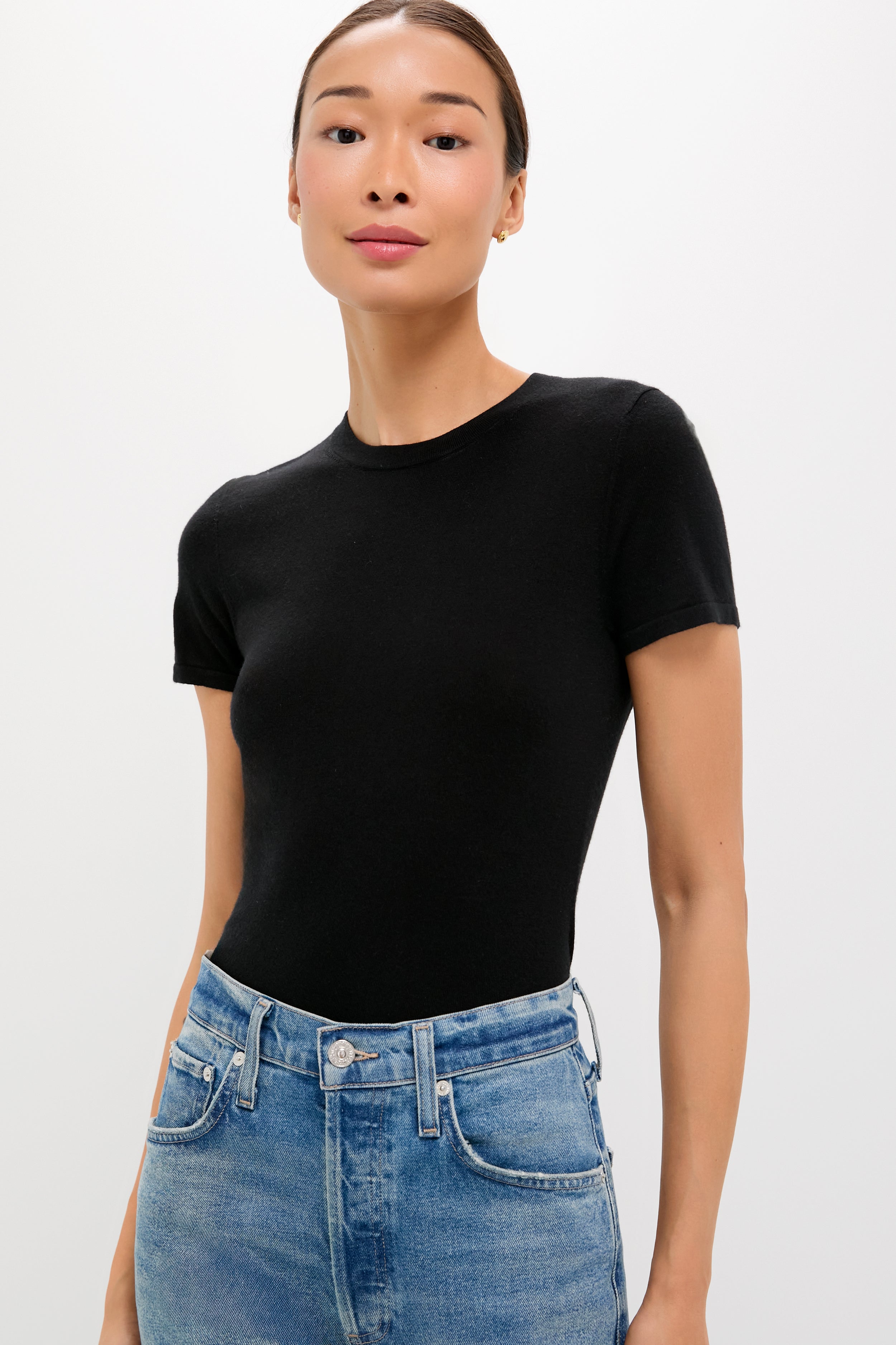 Black Cashmere Silk Katie Tee-Get Girly