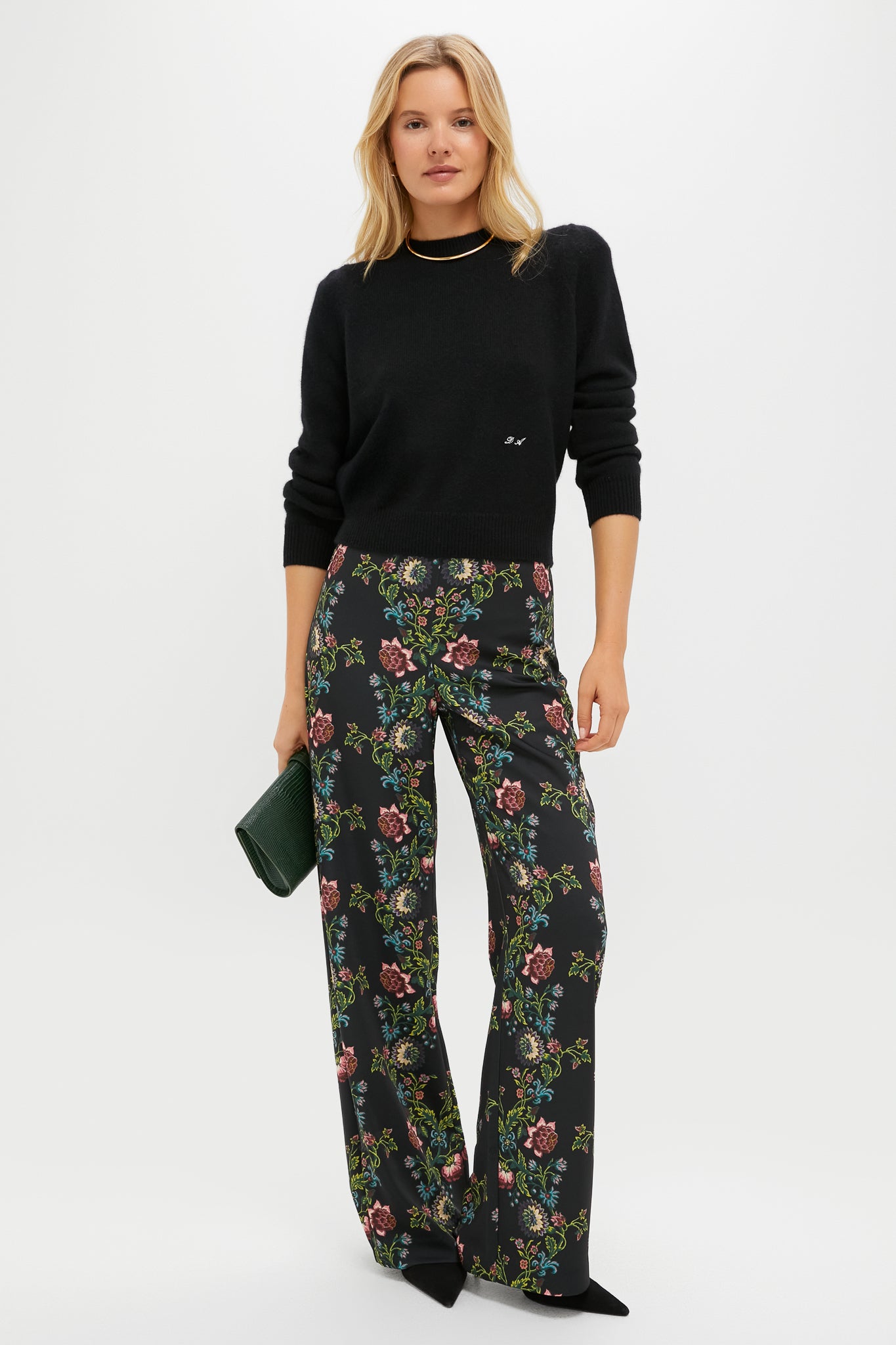 Black Cashmere Puff Sleeve Macy Crewneck Sweater-Get Girly