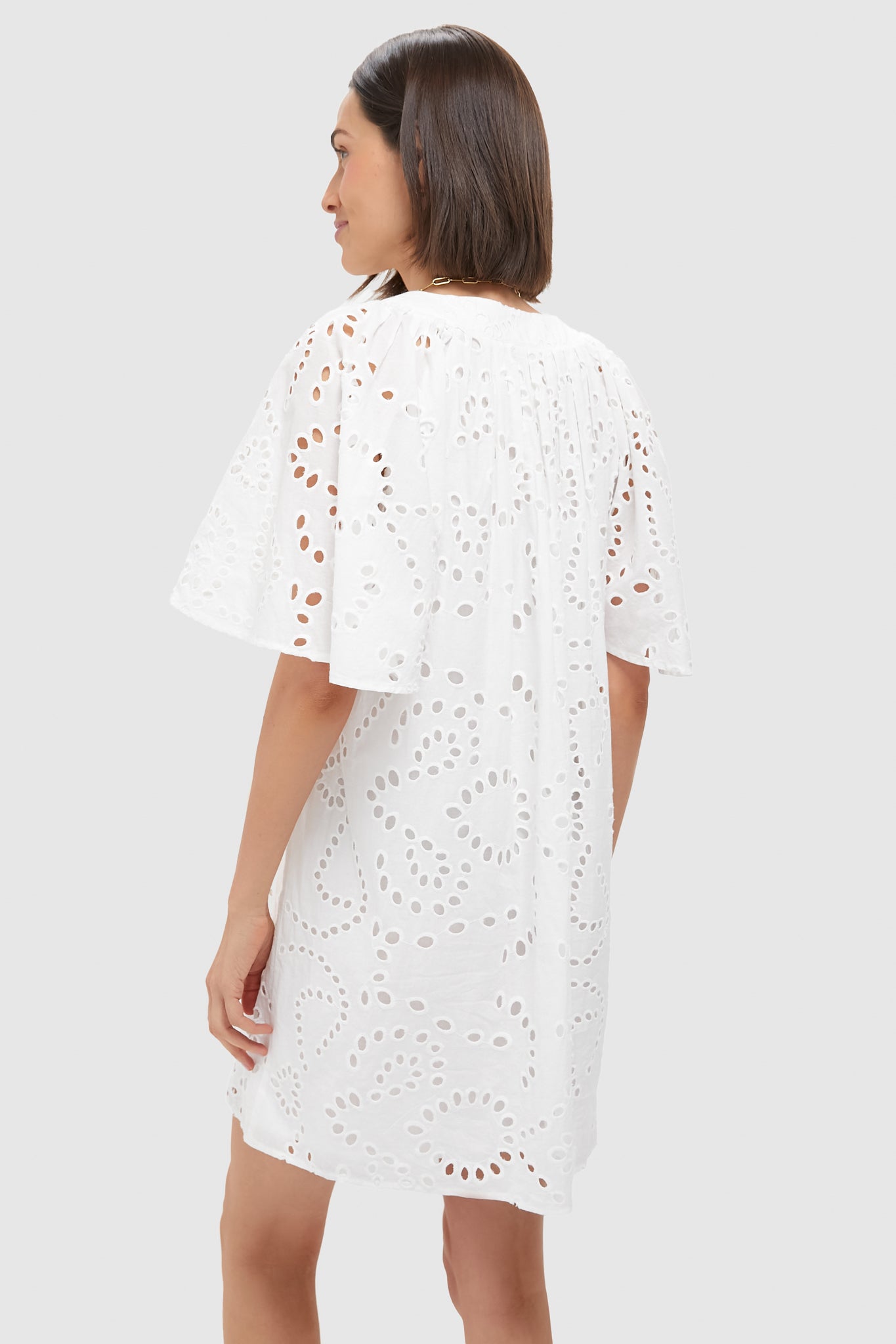 White Eyelet Finley Flutter Sleeve Dress-Get Girly