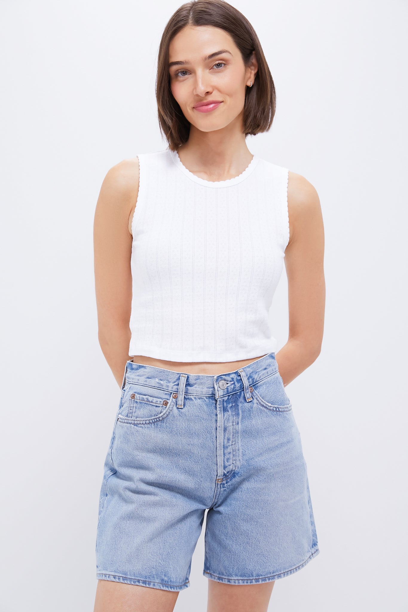 White Pointelle Sleeveless Crew-Get Girly