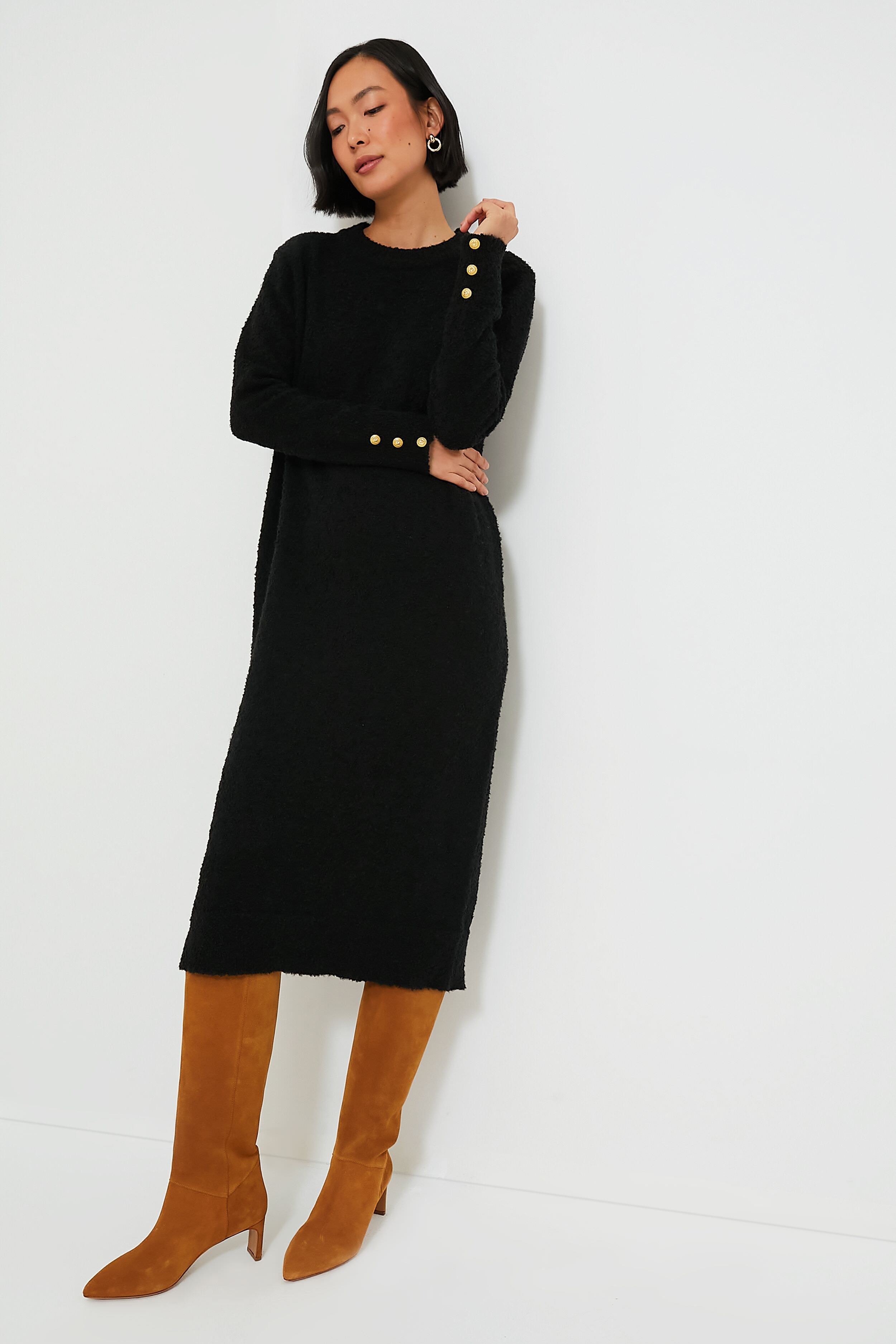 Black Boucle Knit Nelle Dress-Get Girly