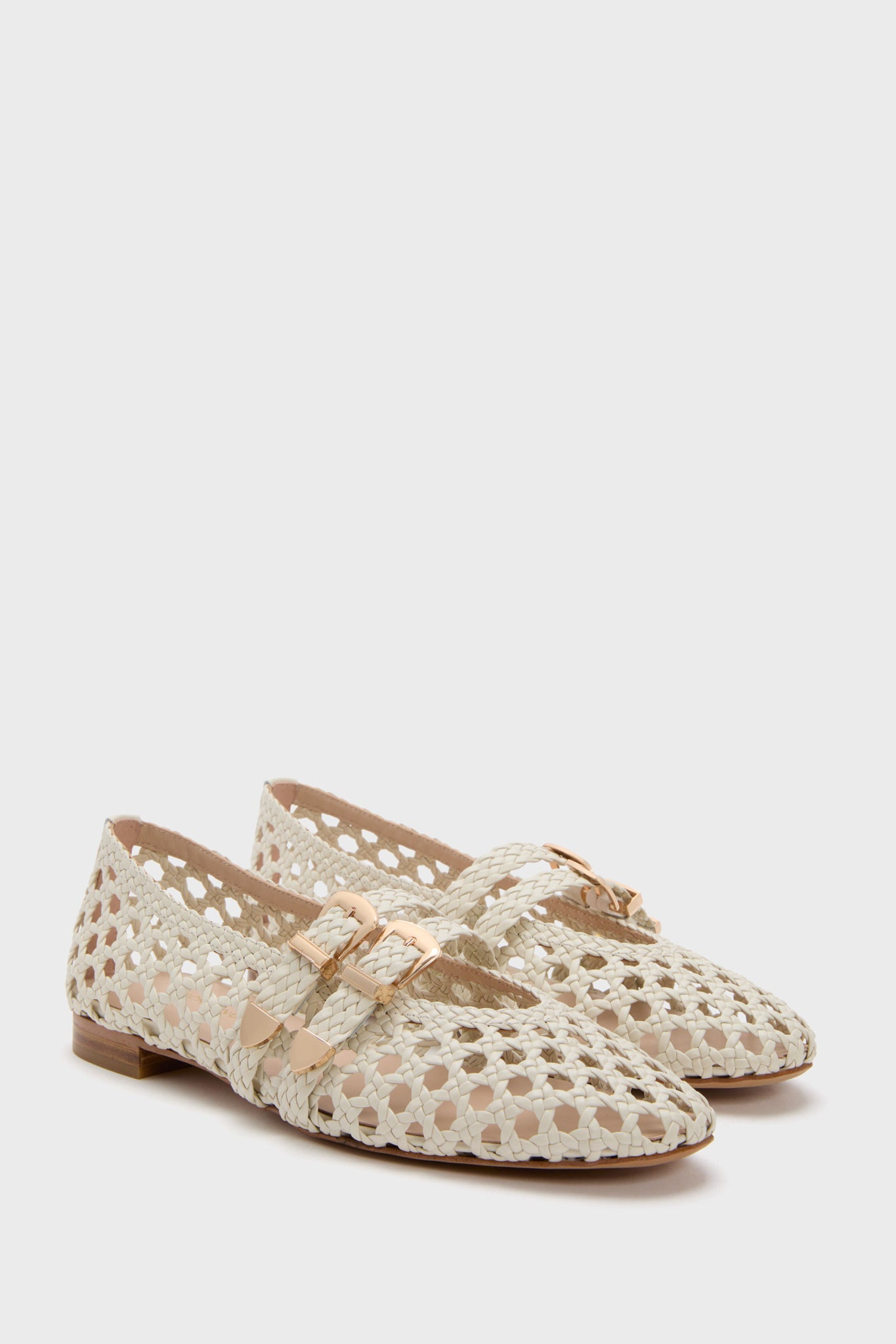 White Woven Buckle Nina Flats-Get Girly