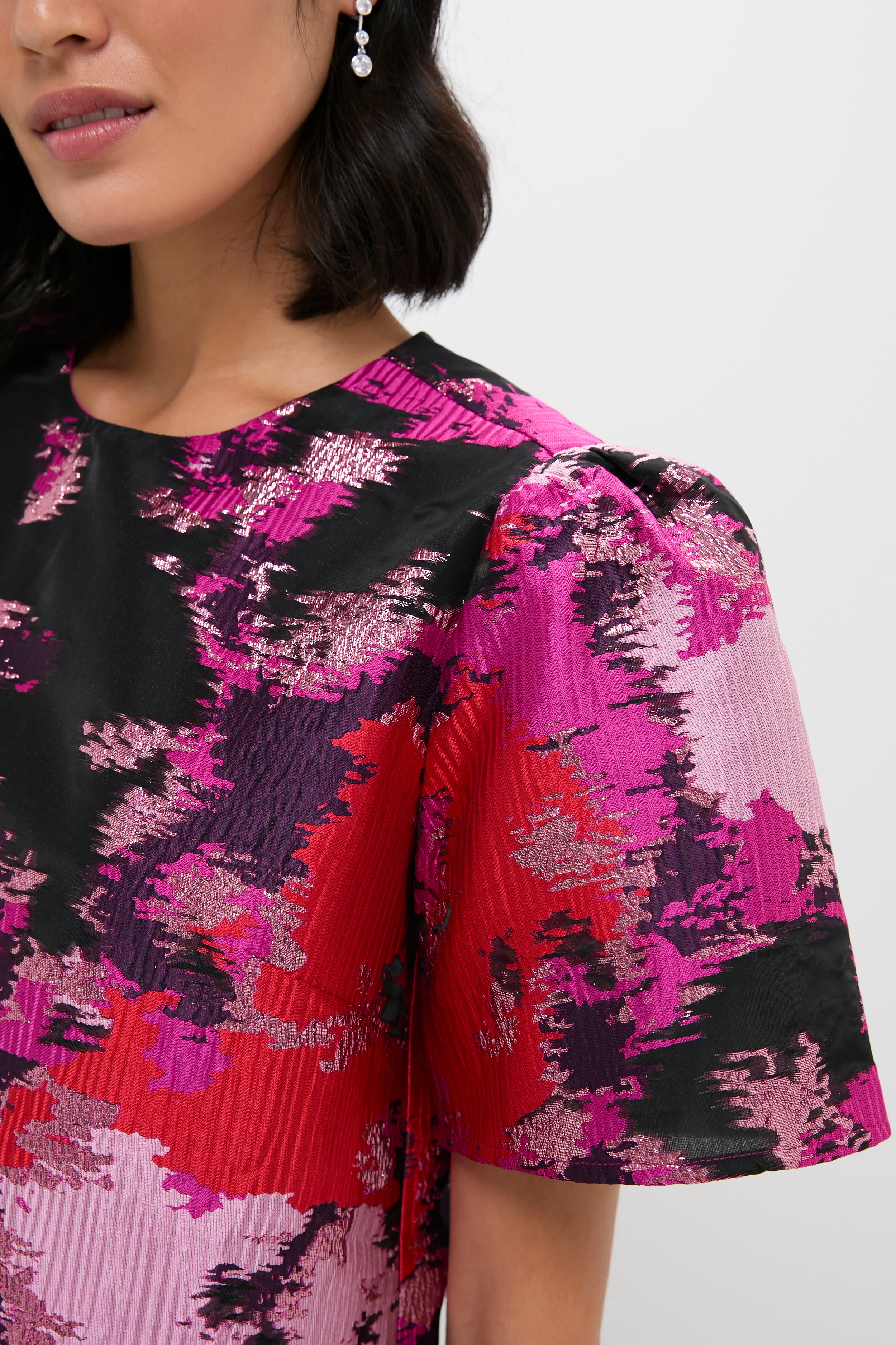 Pink and Red Lurex Abstract Jacquard Lyla Blouse-Get Girly