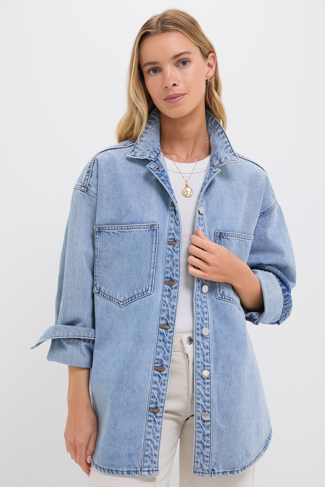 90s Blue Organic Denim Overshirt-Get Girly