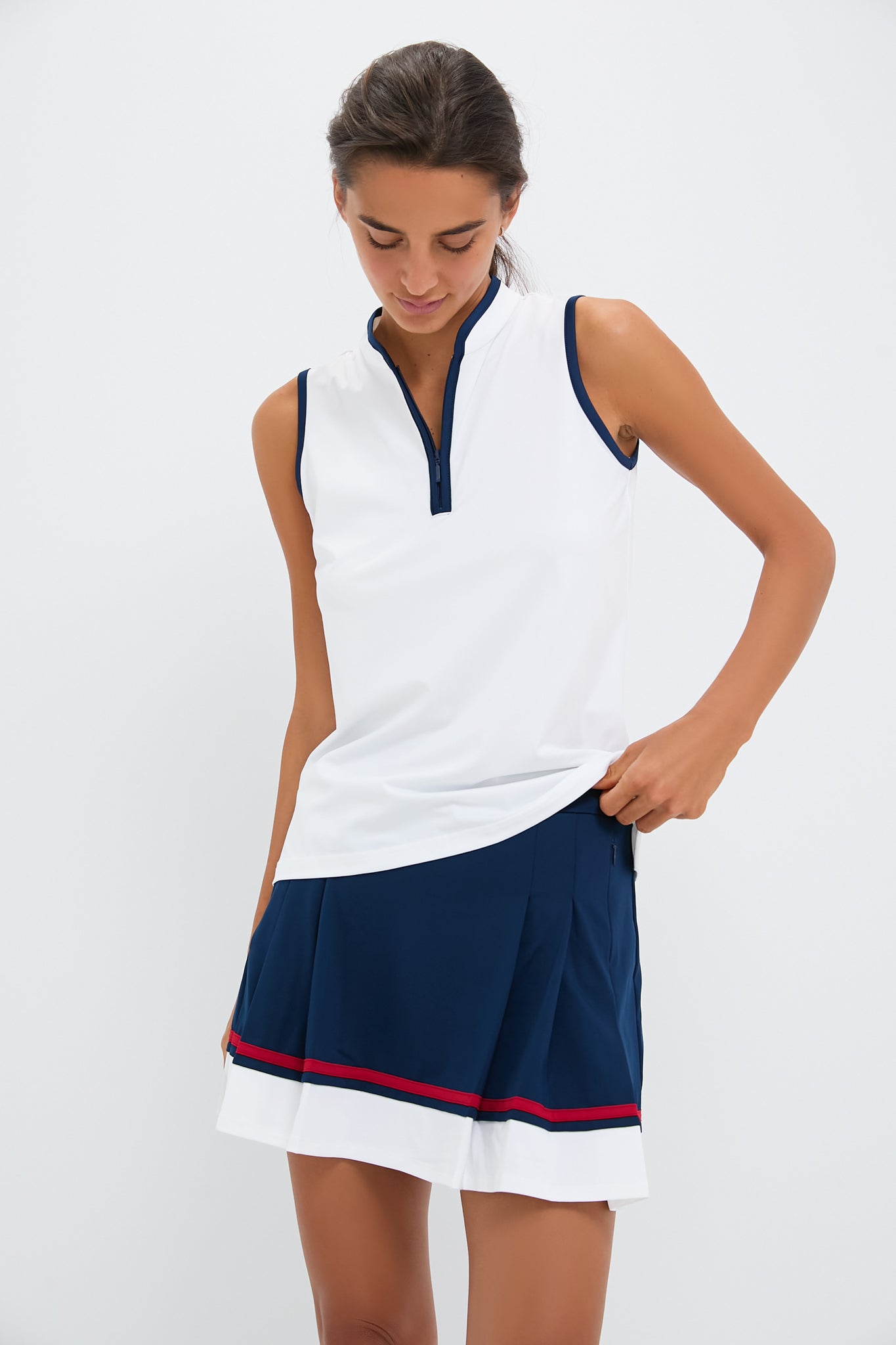 White Sleeveless Performance Jersey Connors Mock Neck-Get Girly