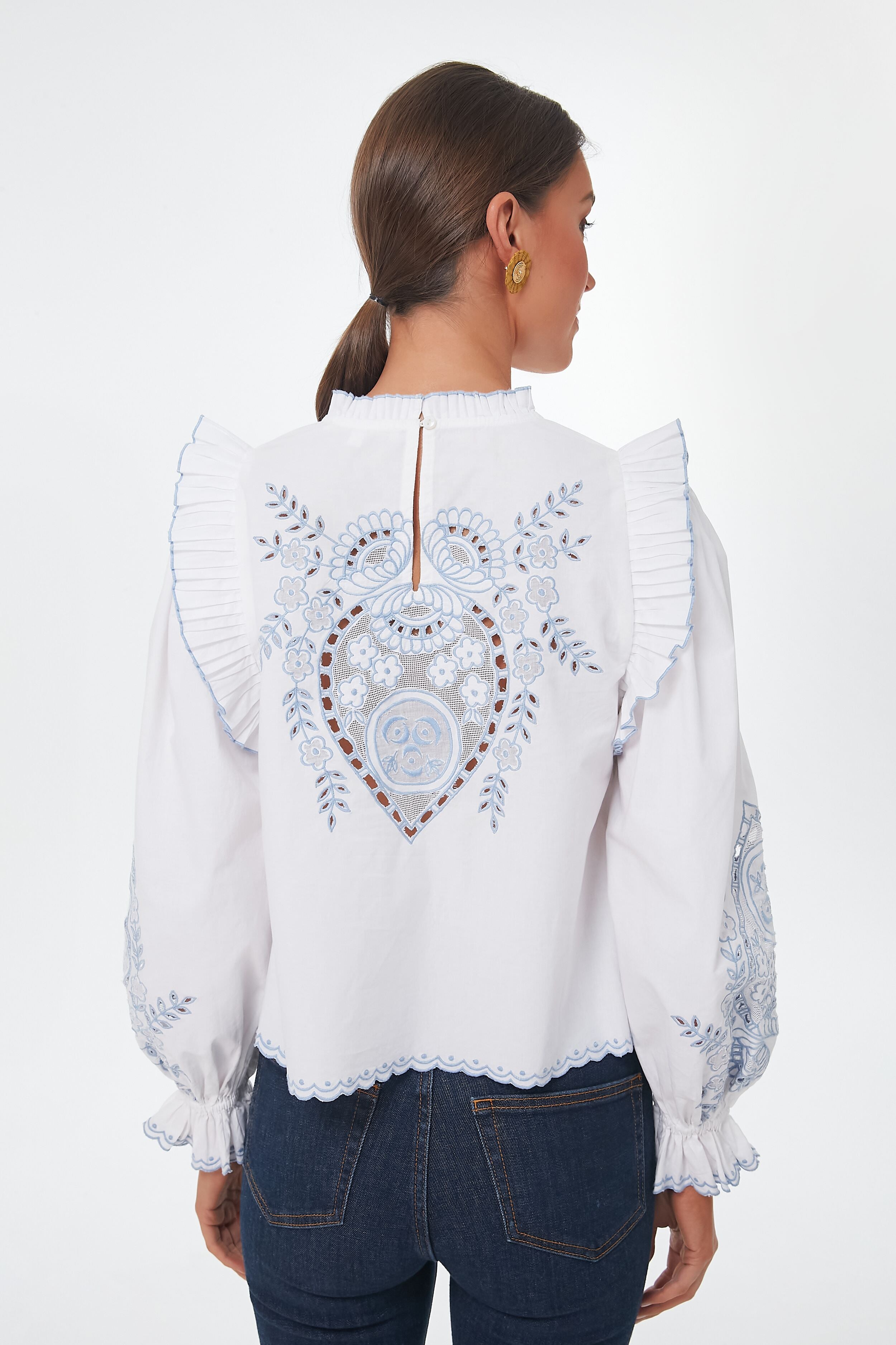White With Blue Bernice Top-Get Girly