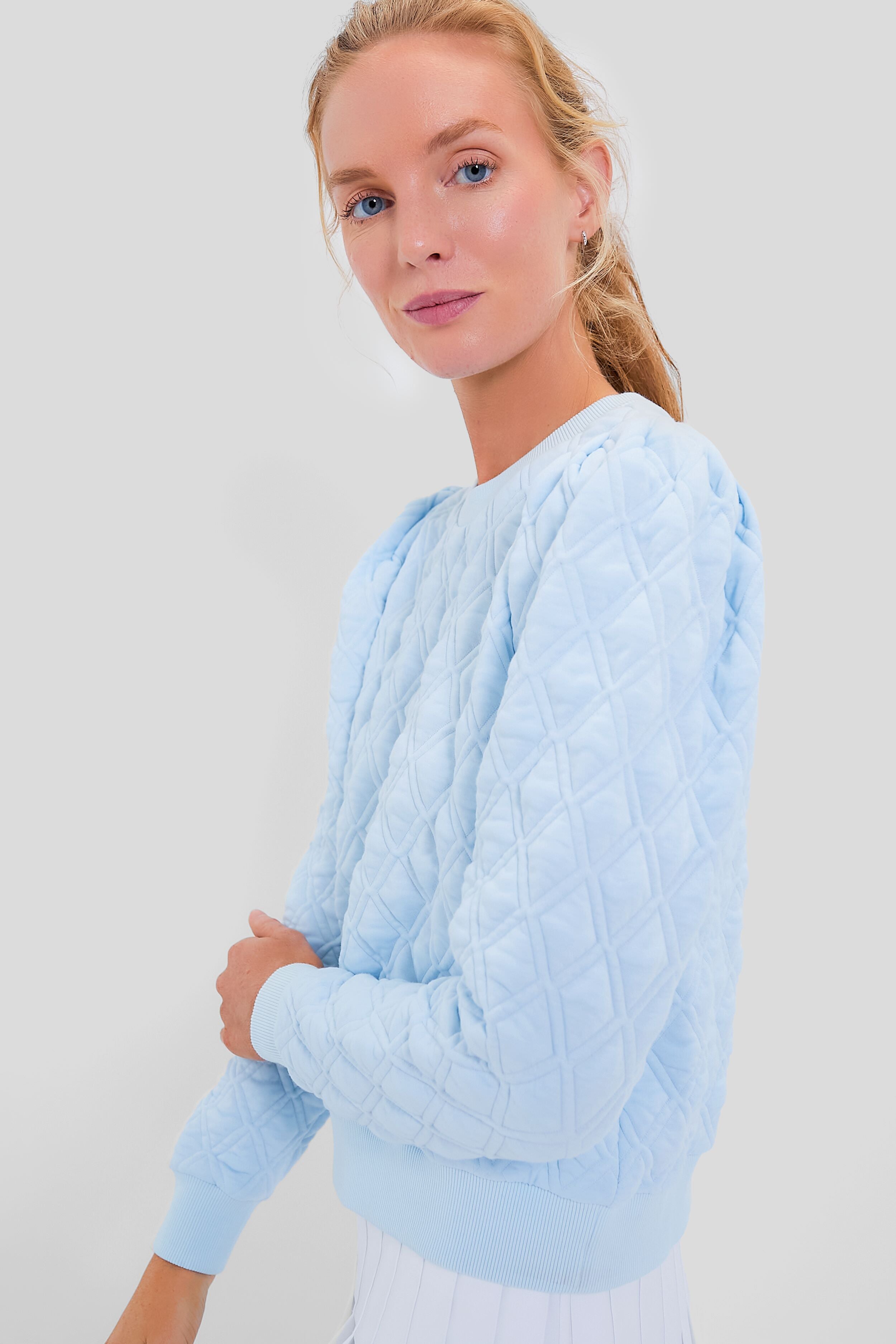 Light Blue Puff Sleeve Quilted Stretch Campbell Pullover-Get Girly