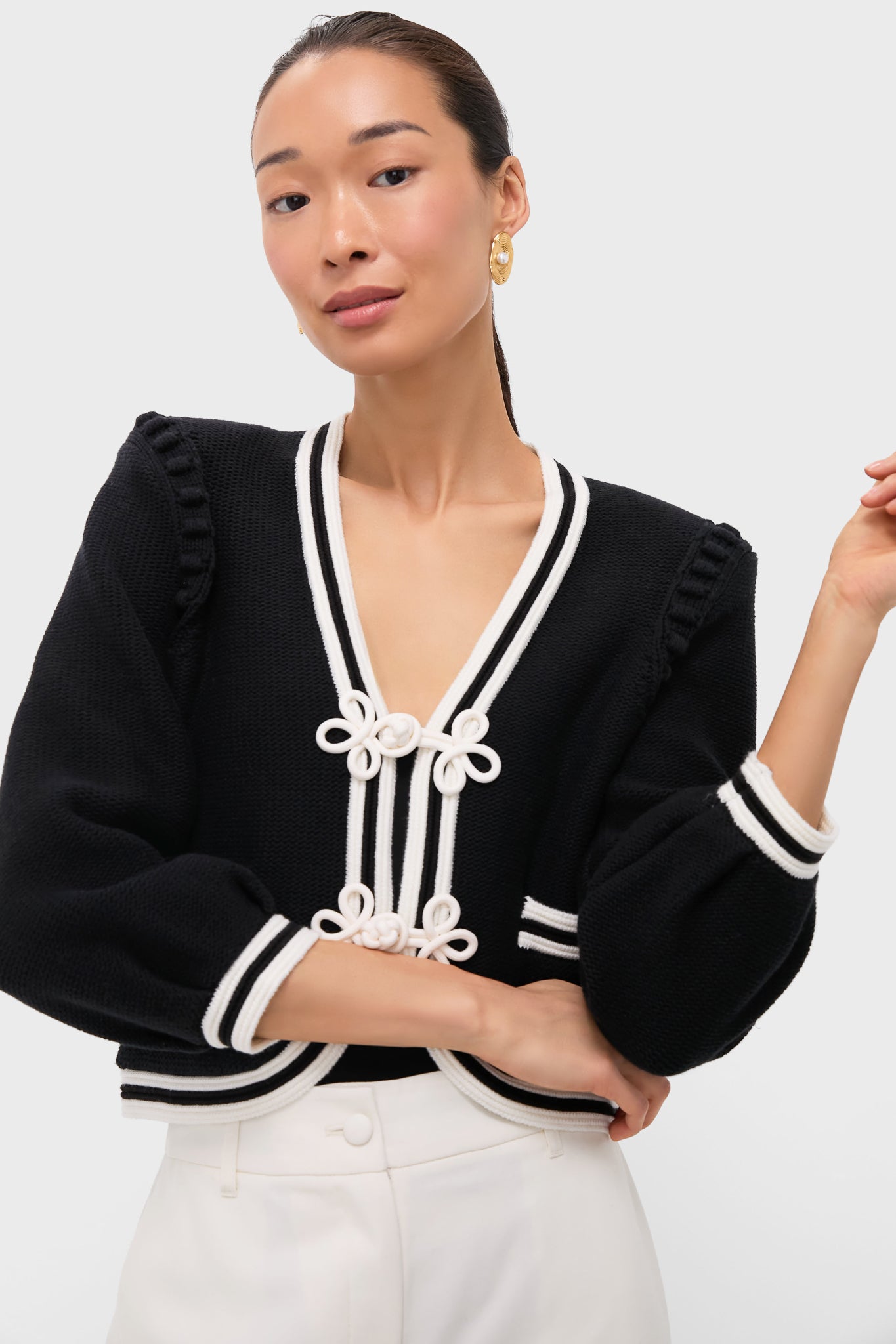 Black and Ivory Kaito Contrast Trim Crop Cardi-Get Girly