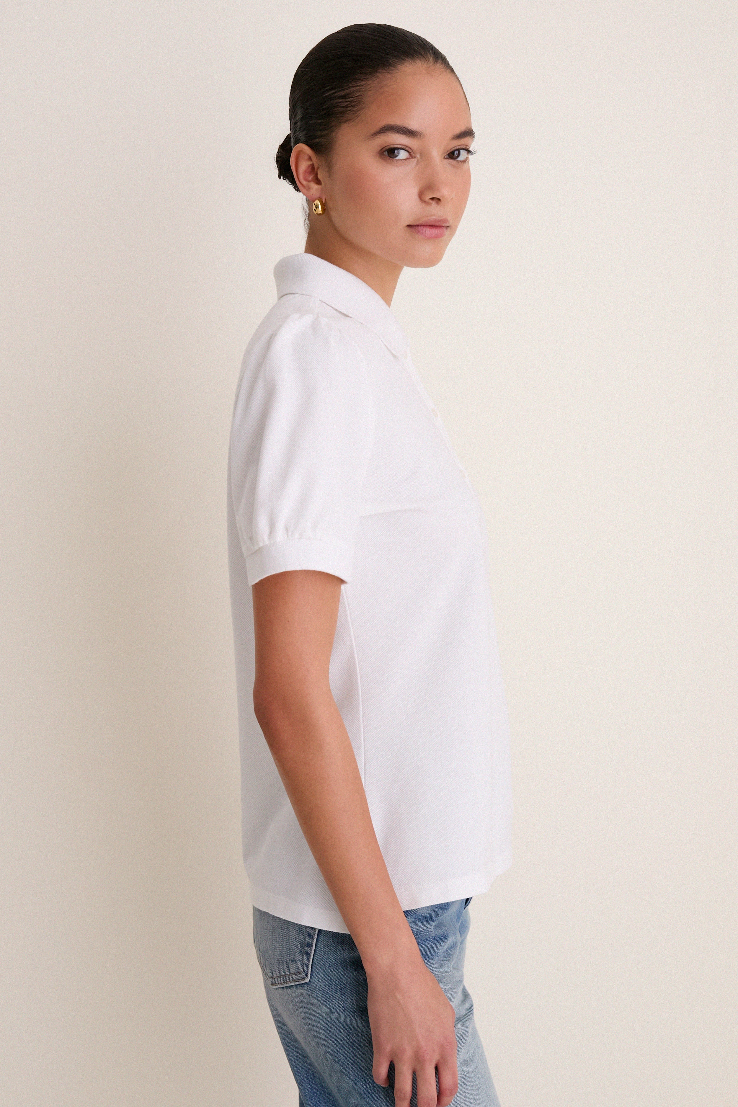 White Pique Puff Sleeve Peggy Polo-Get Girly