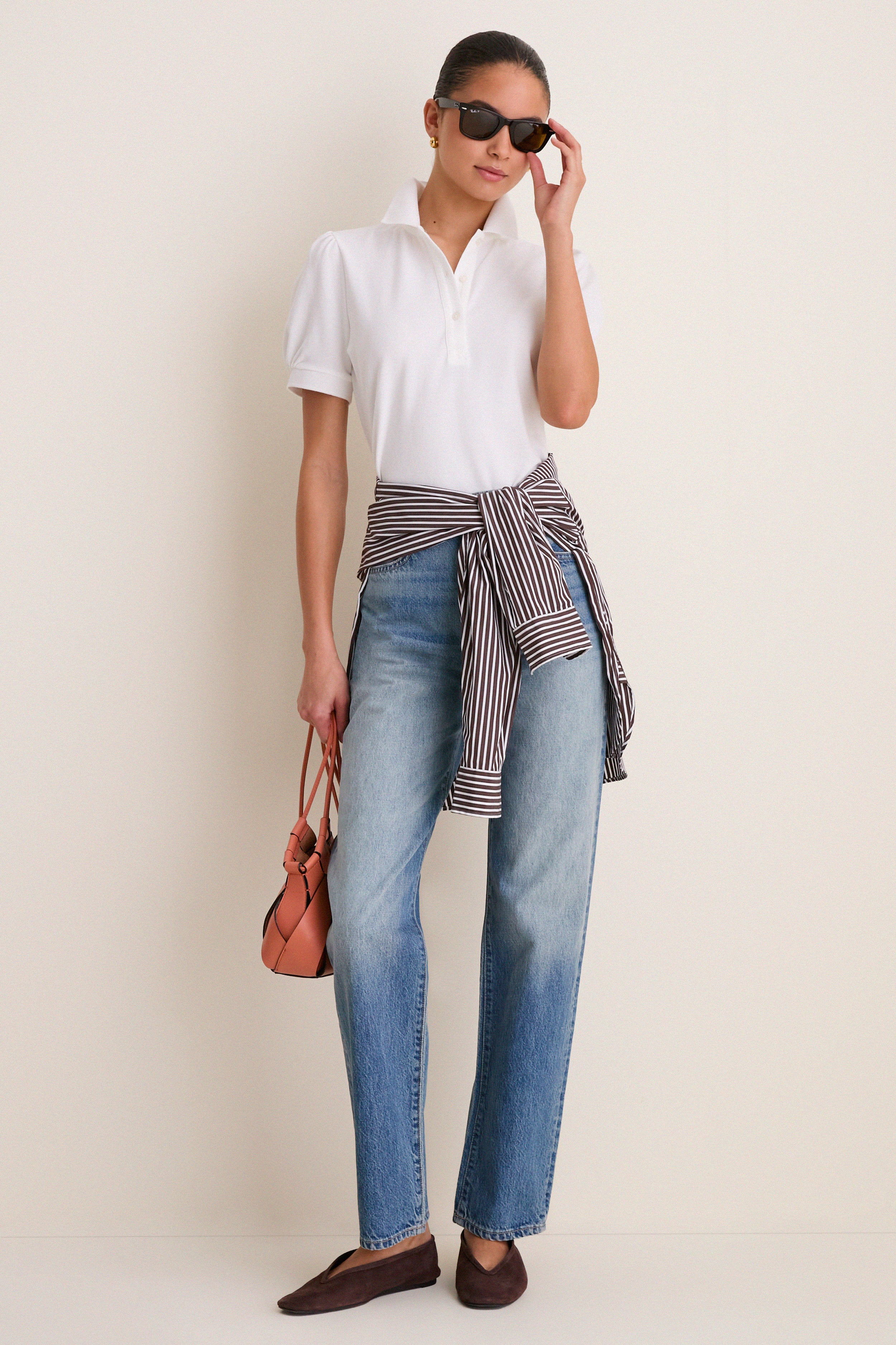 White Pique Puff Sleeve Peggy Polo-Get Girly