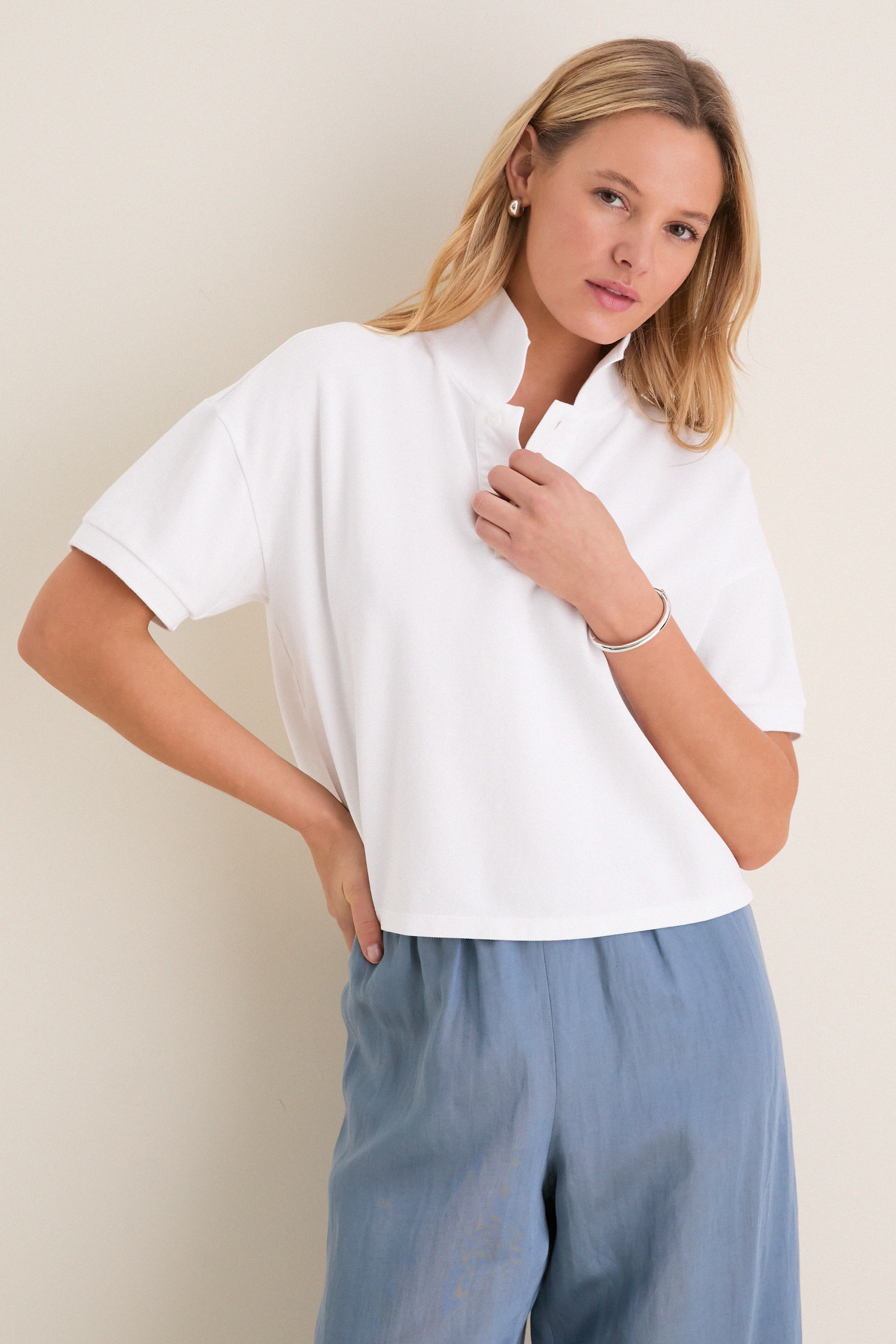 White Pique Holmes Boyfriend Polo-Get Girly