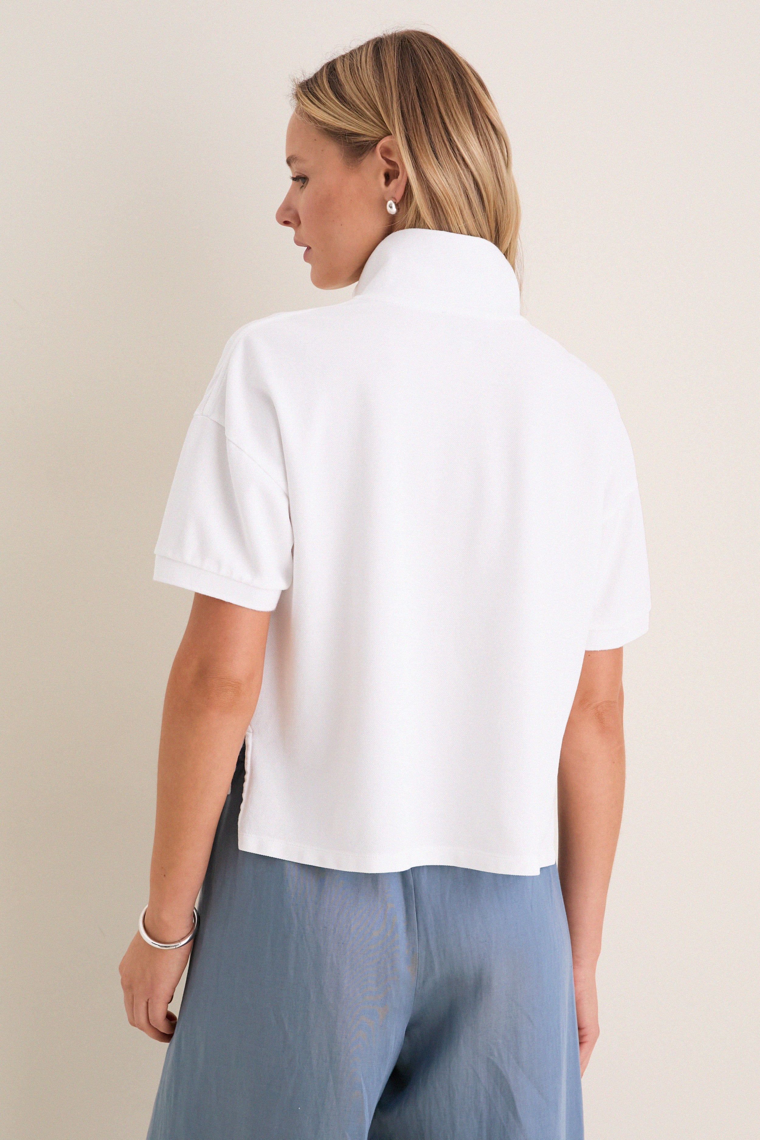 White Pique Holmes Boyfriend Polo-Get Girly