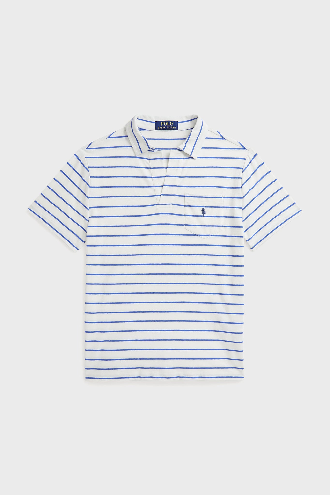 Boys White Short-Sleeve Cotton Linen Jersey Striped Johnny Collar Polo-Get Girly