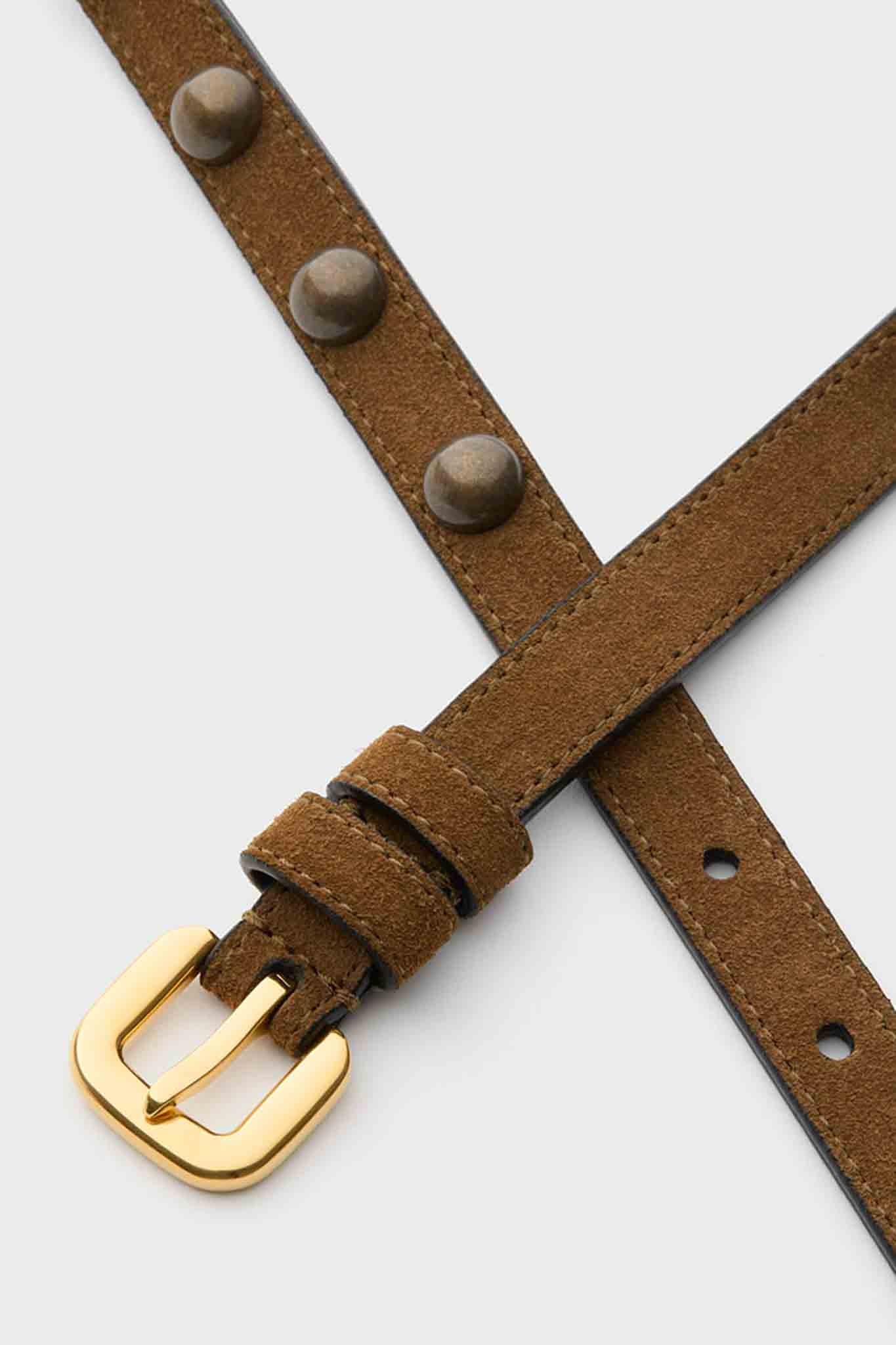 Tobacco and Gold Studded Skinny Belt-Get Girly