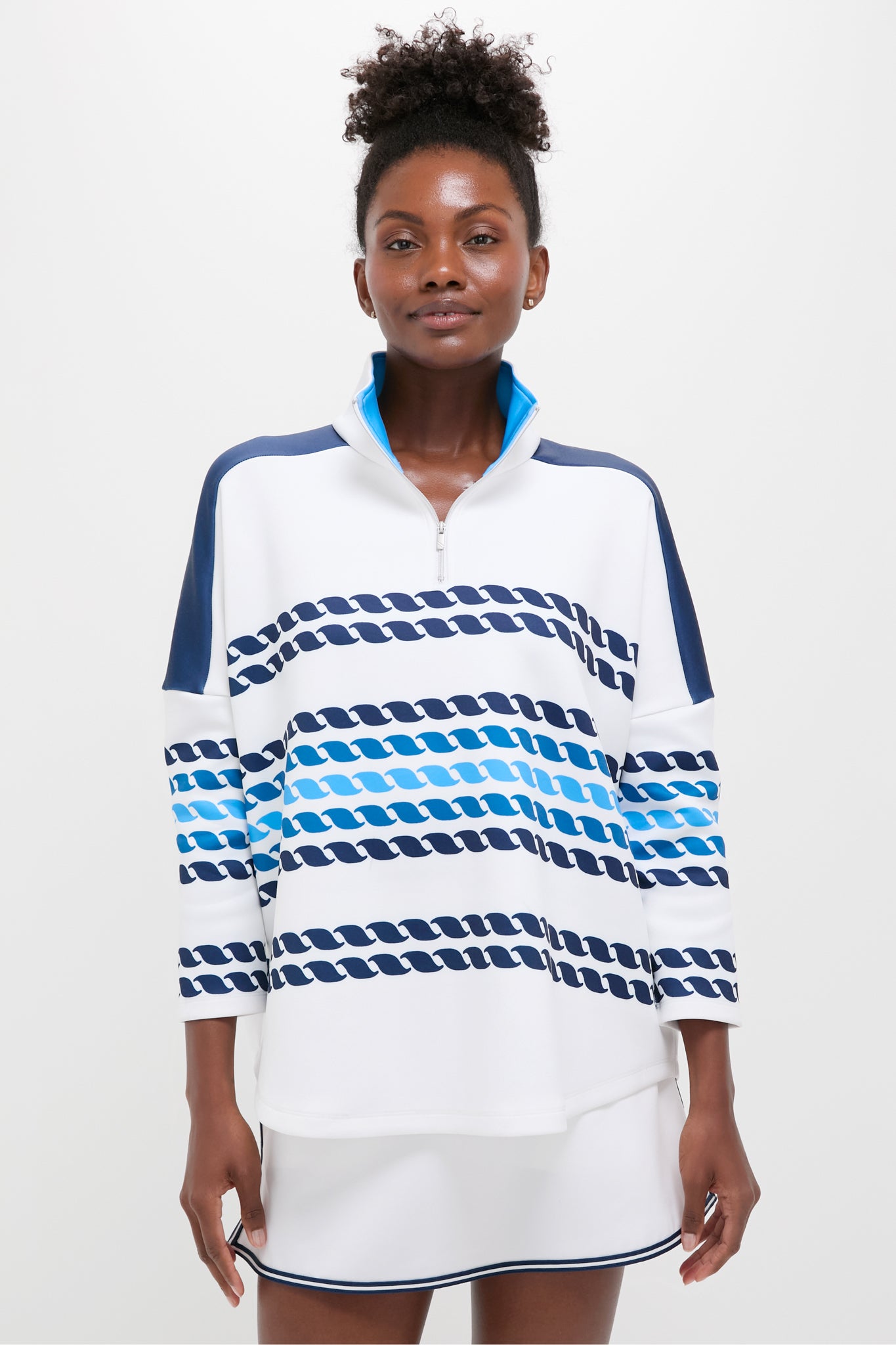 White and Blue Tricolor Stripe Hudson Quarter Zip-Get Girly