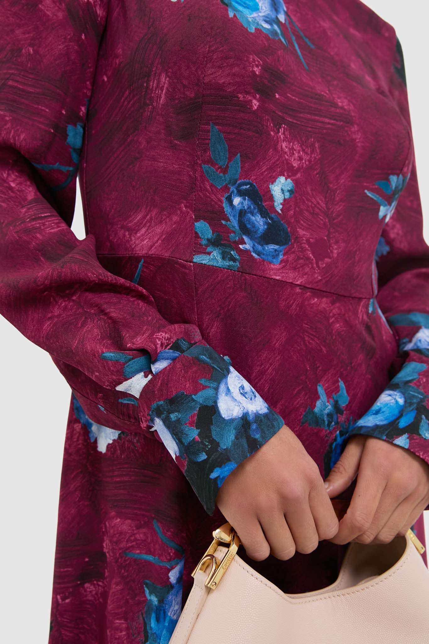 Abstract Rose Milberry Red Long Sleeve Midi Dress-Get Girly