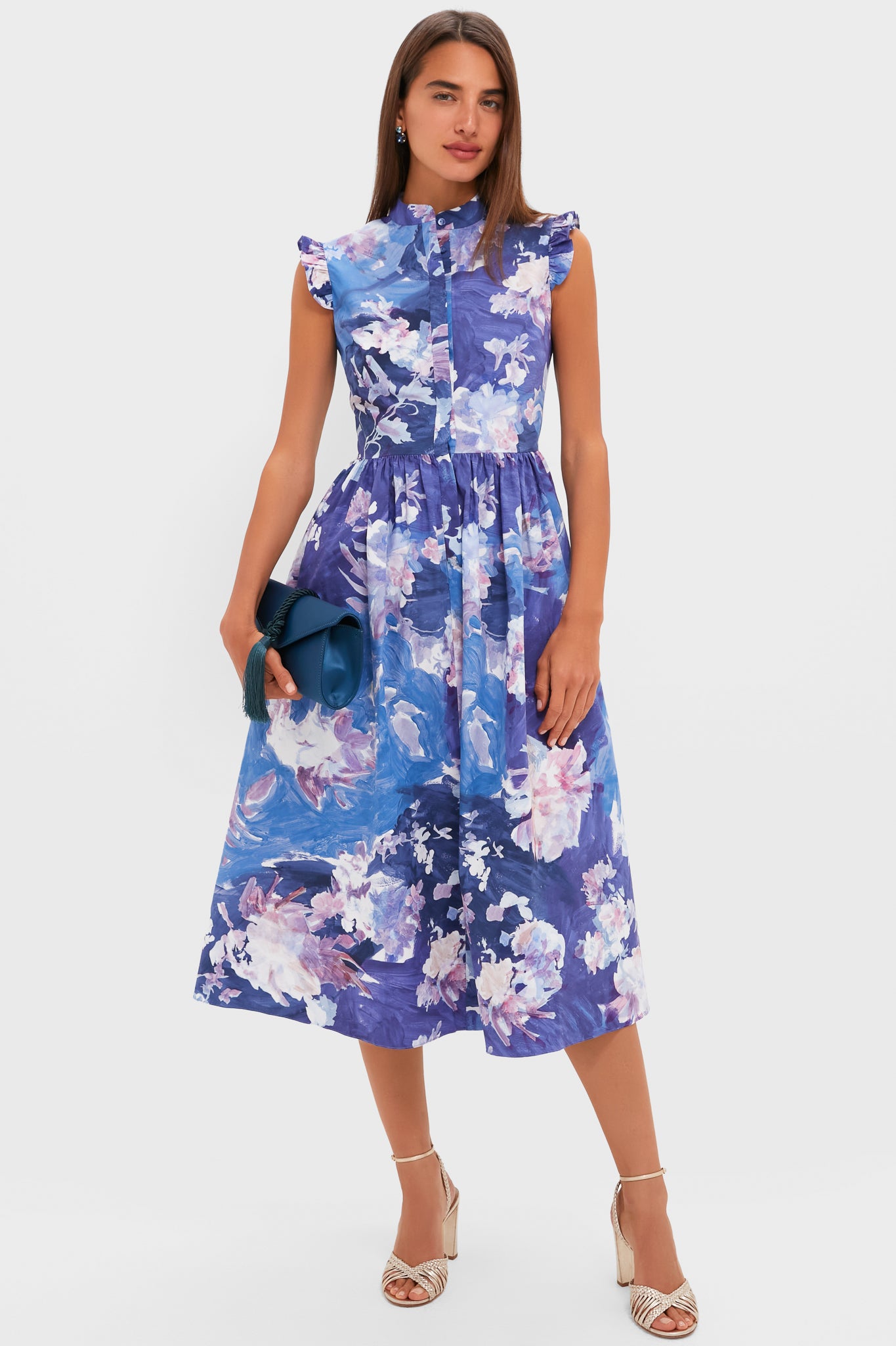 Artist Garden Pale Cobalt Sleeveless Flared Midi Dress-Get Girly