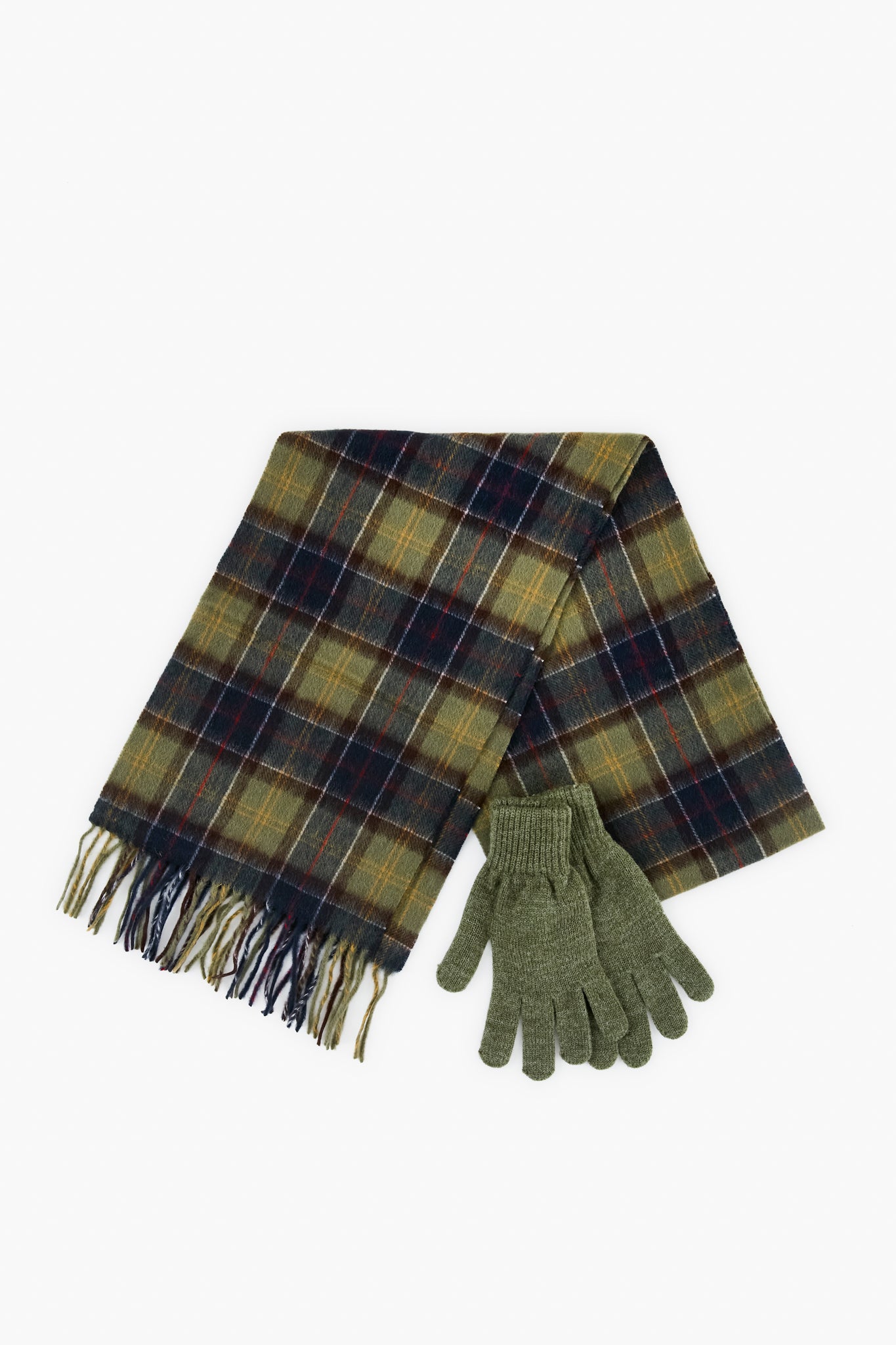 Classic Olive Tartan And Scarf Glove Gift Set-Get Girly