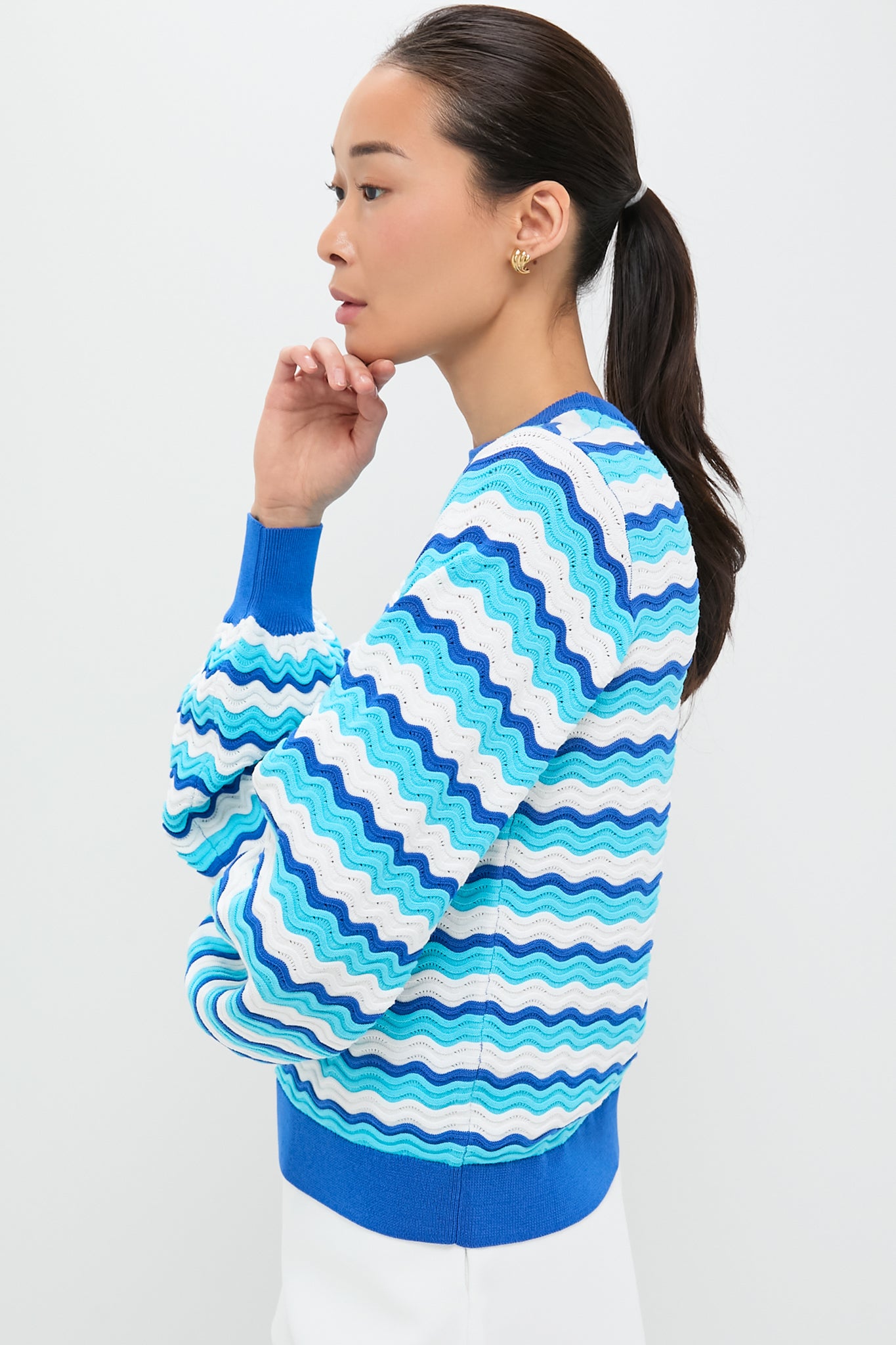 Aqua Wavy Stripe Callie Crewneck-Get Girly