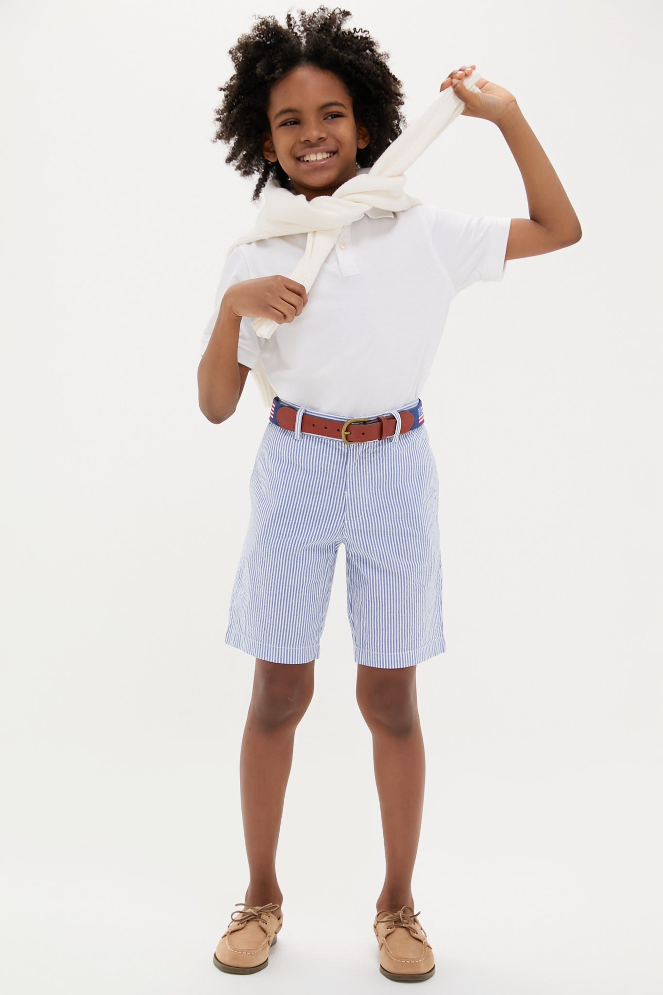 Blue Seersucker Preppy Short-Get Girly