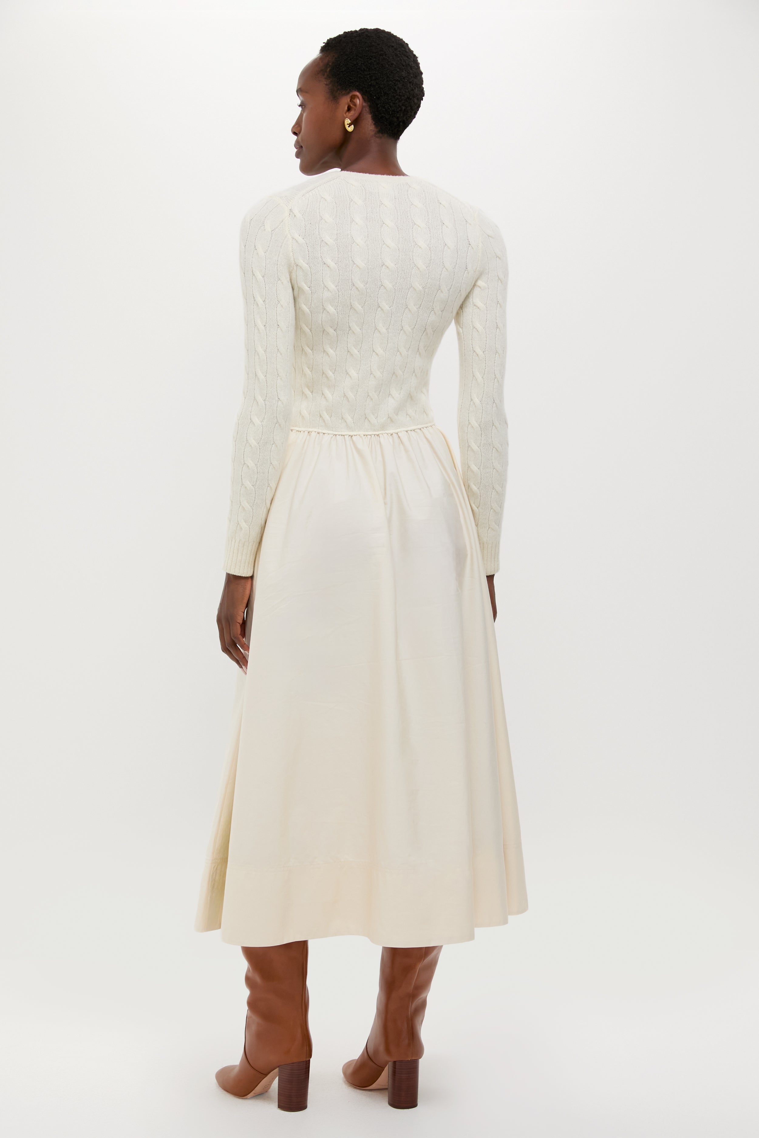 Authentic Cream Crewneck Long Sleeve Fit and Flare Dress-Get Girly