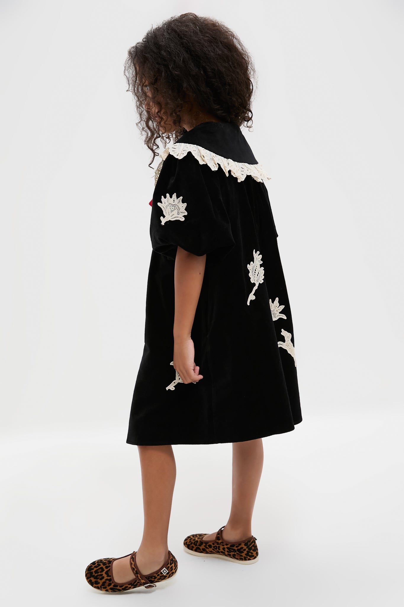 Black Mika Applique Velveteen Dress-Get Girly