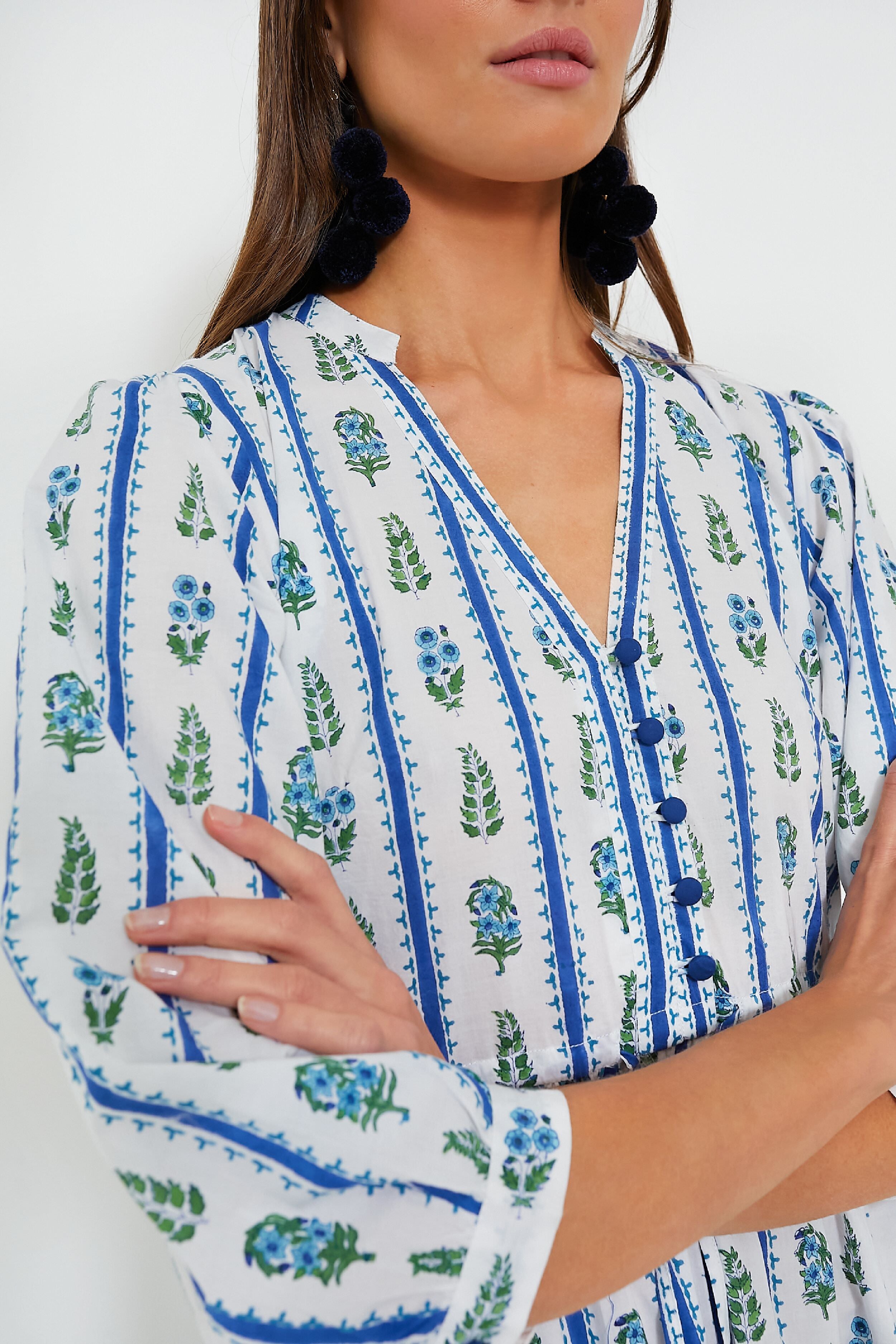 Indigo Border Maria Dress-Get Girly