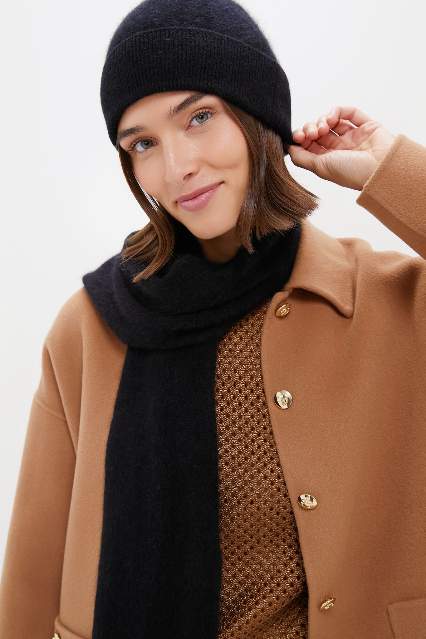 Black Cashmere Hat and Scarf Set-Get Girly