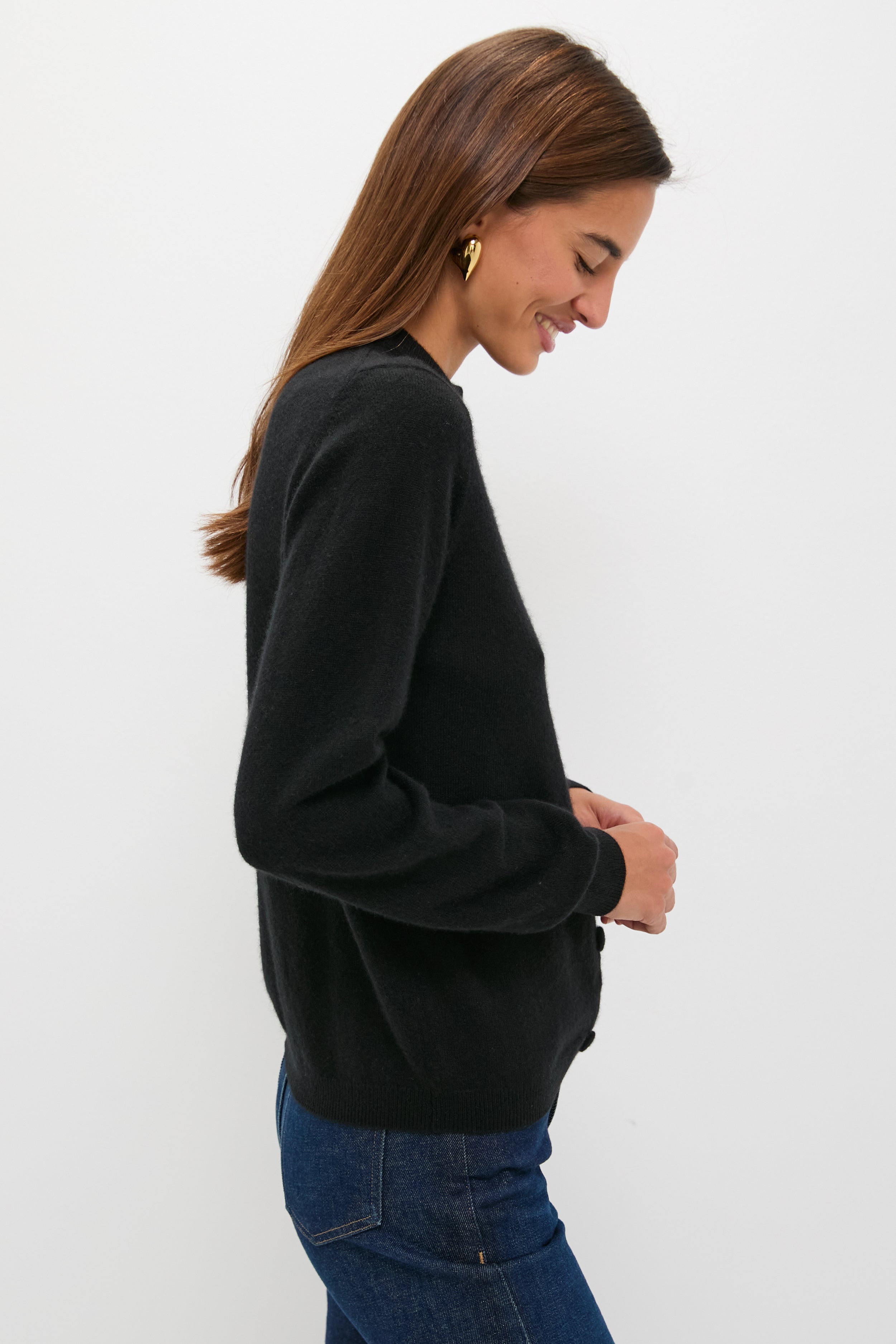 Black Cashmere Covered Button Quinn Cardigan-Get Girly