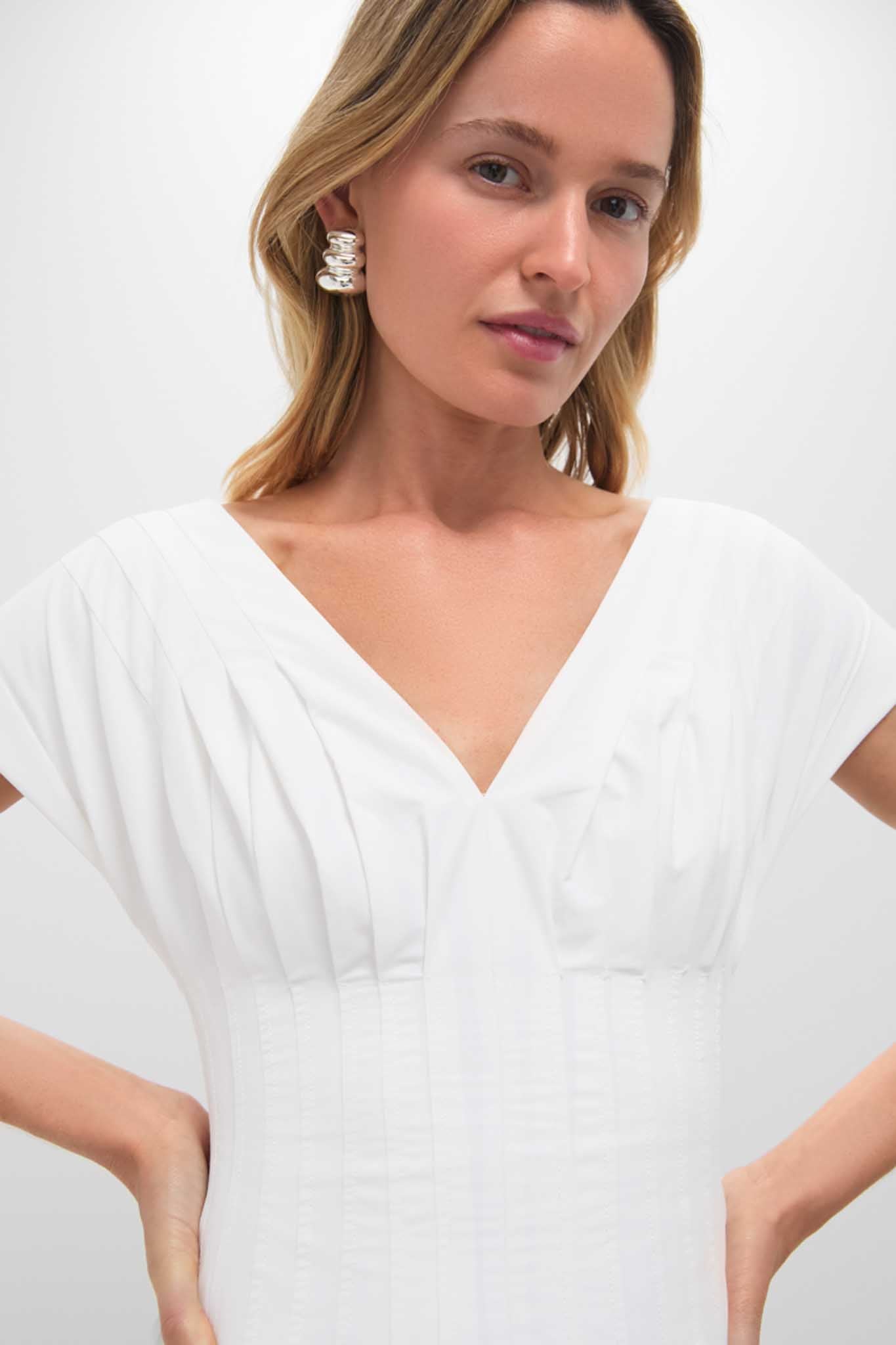 White Nina Pleated Midi Dress-Get Girly