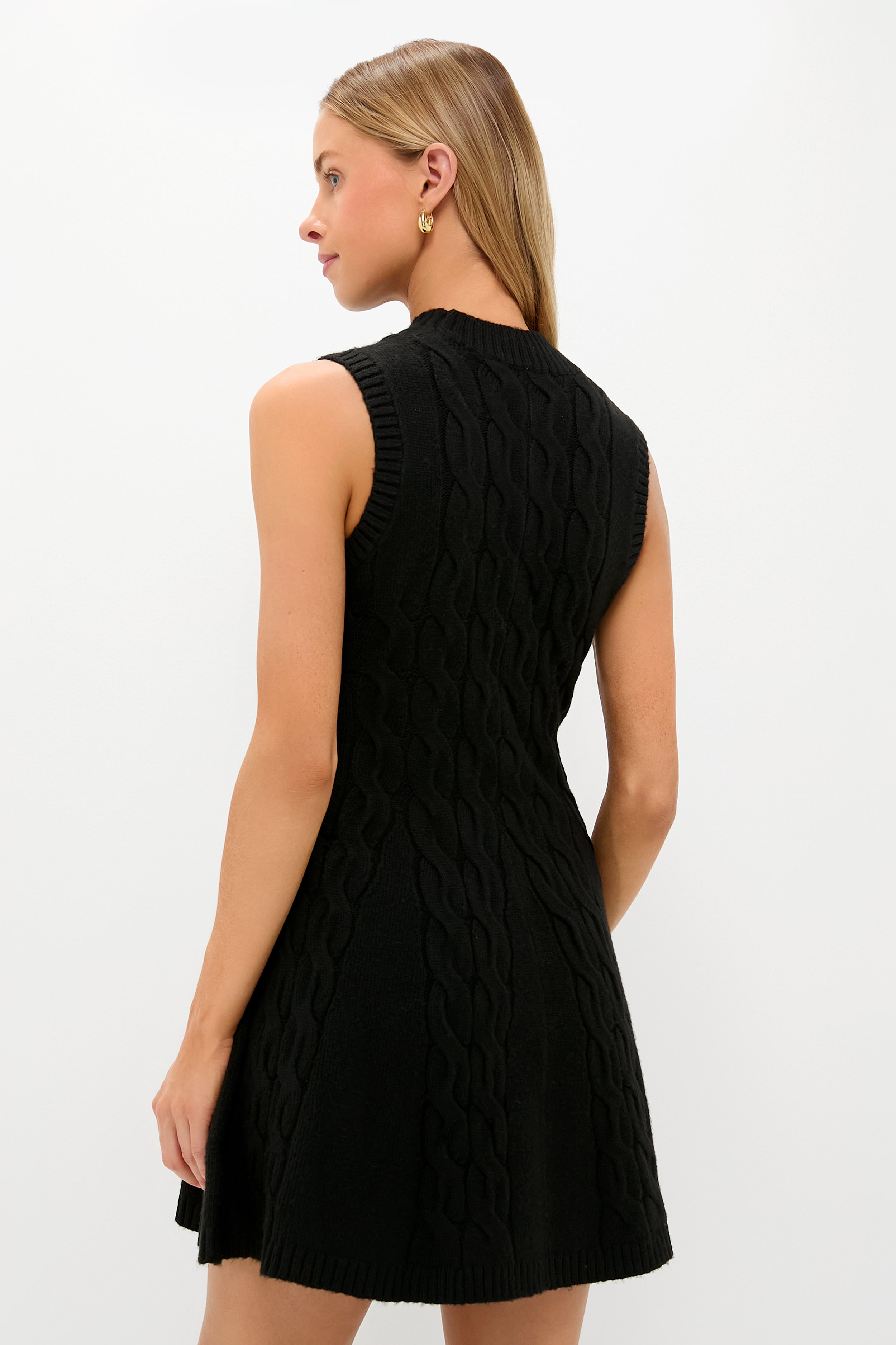 Black Cable Knit Mini Saxon Dress-Get Girly