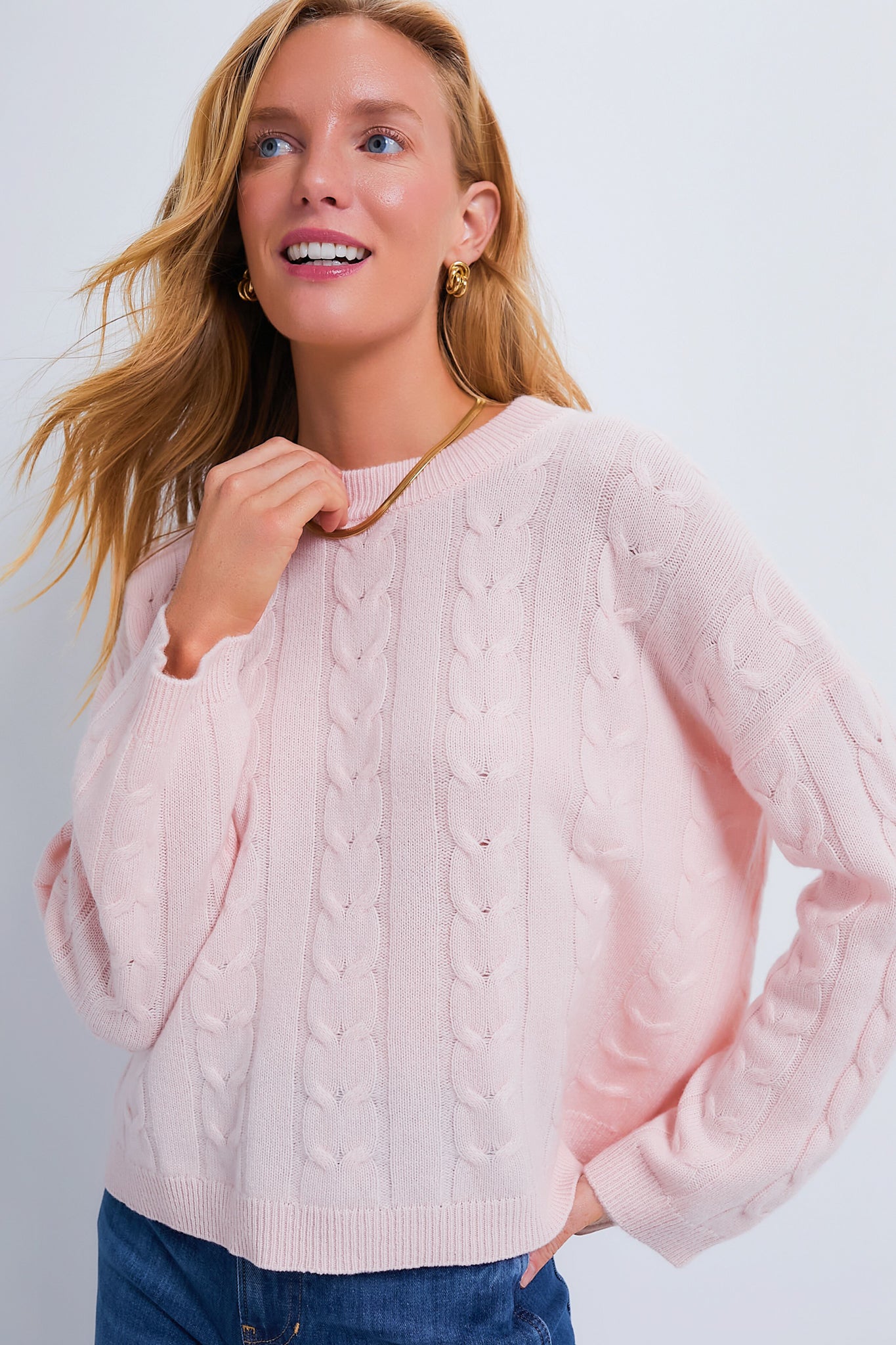 Ballet Slipper Cashmere Eloise Cable Knit Boyfriend Crewneck-Get Girly