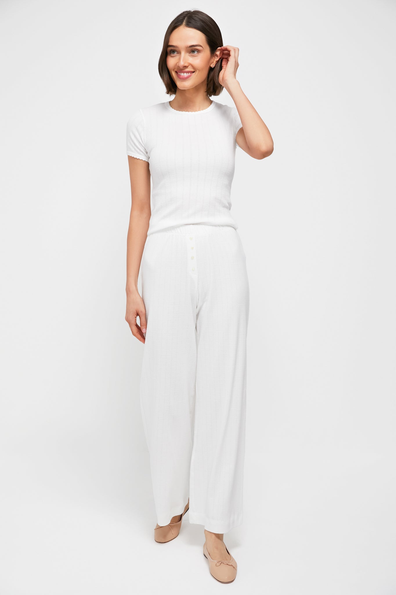 White Pointelle Slim Fit Tee-Get Girly
