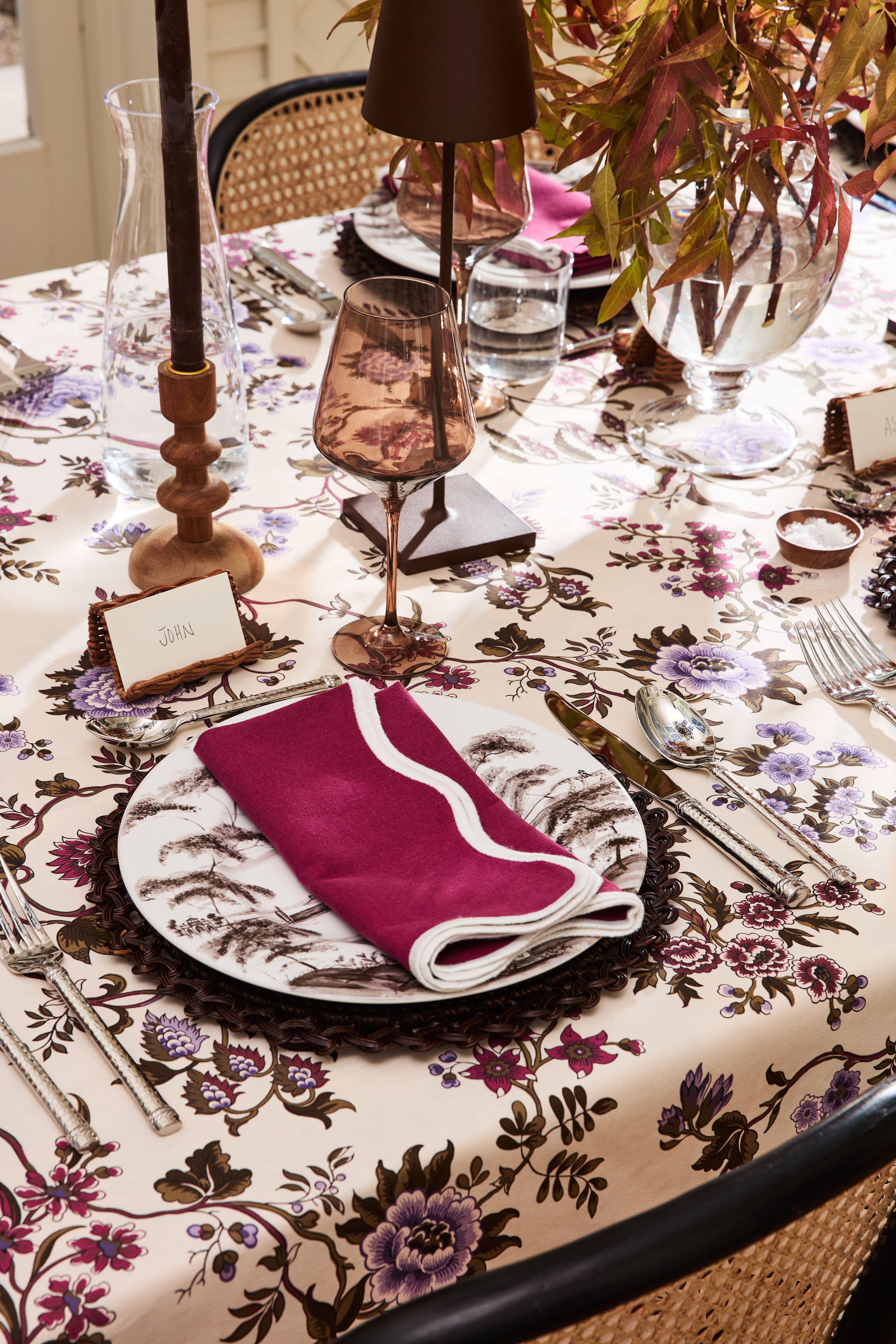 Berry and White Embroidered Scalloped Napkins Set of 4-Get Girly