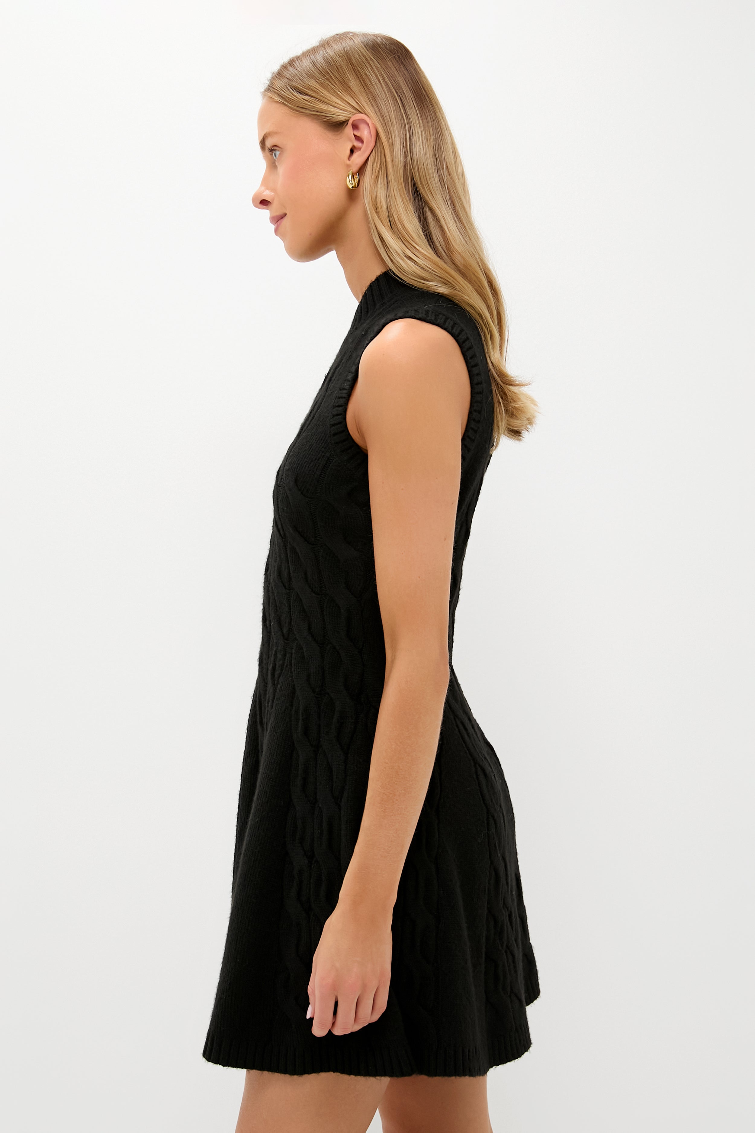 Black Cable Knit Mini Saxon Dress-Get Girly