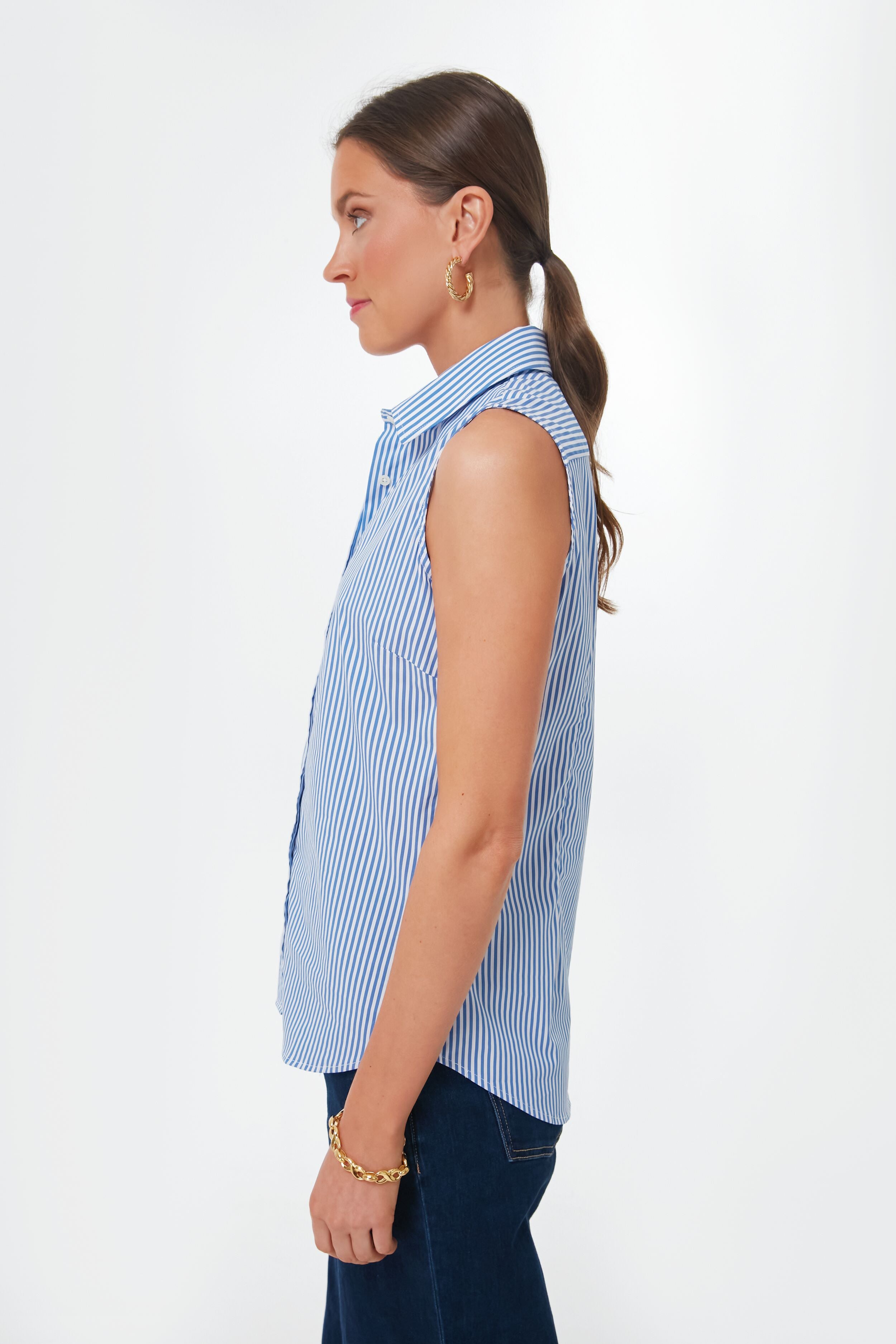 Blue and White Stripe Sleeveless Shirt-Get Girly